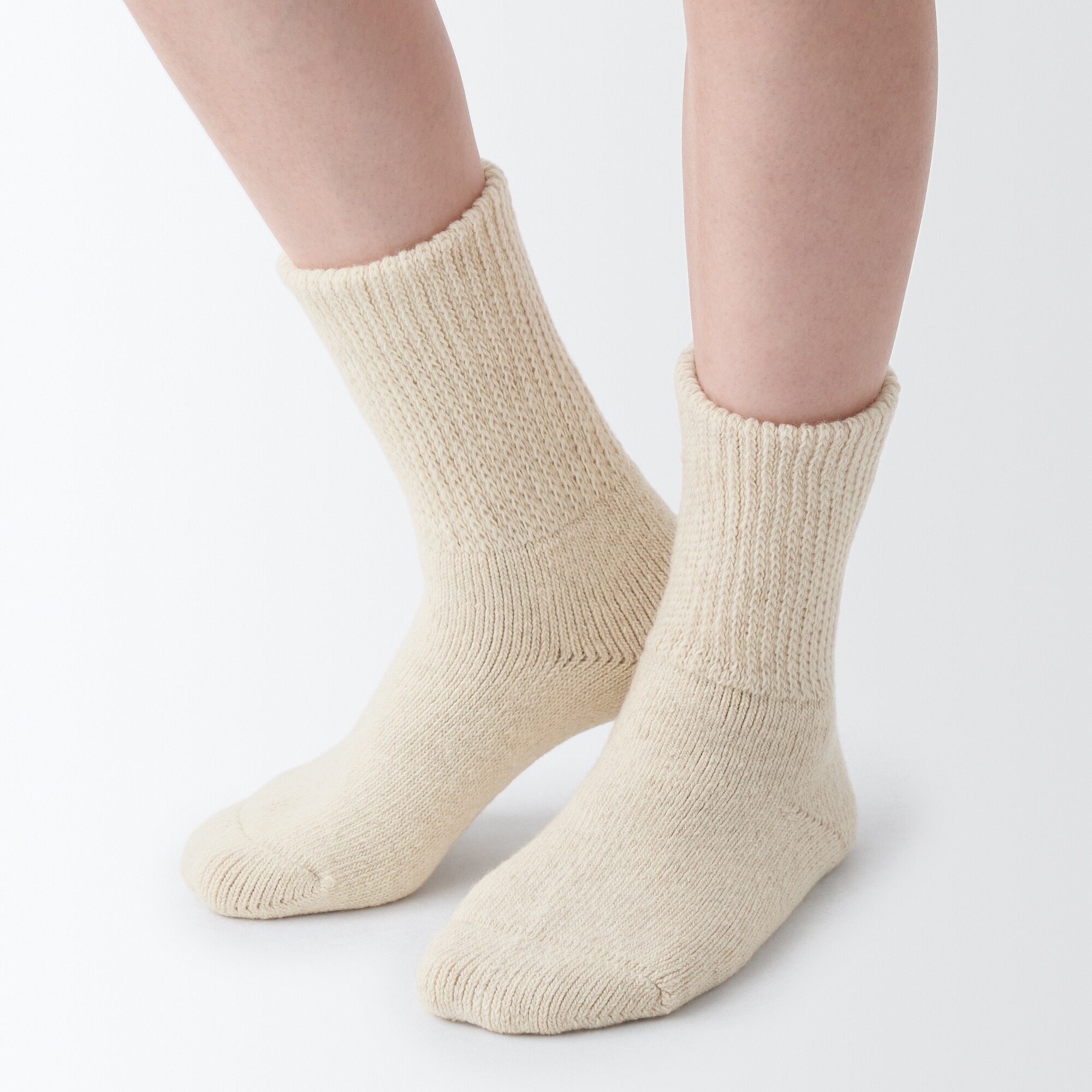 足なり直角　履き口やわらか　ヤク混　ルームソックス