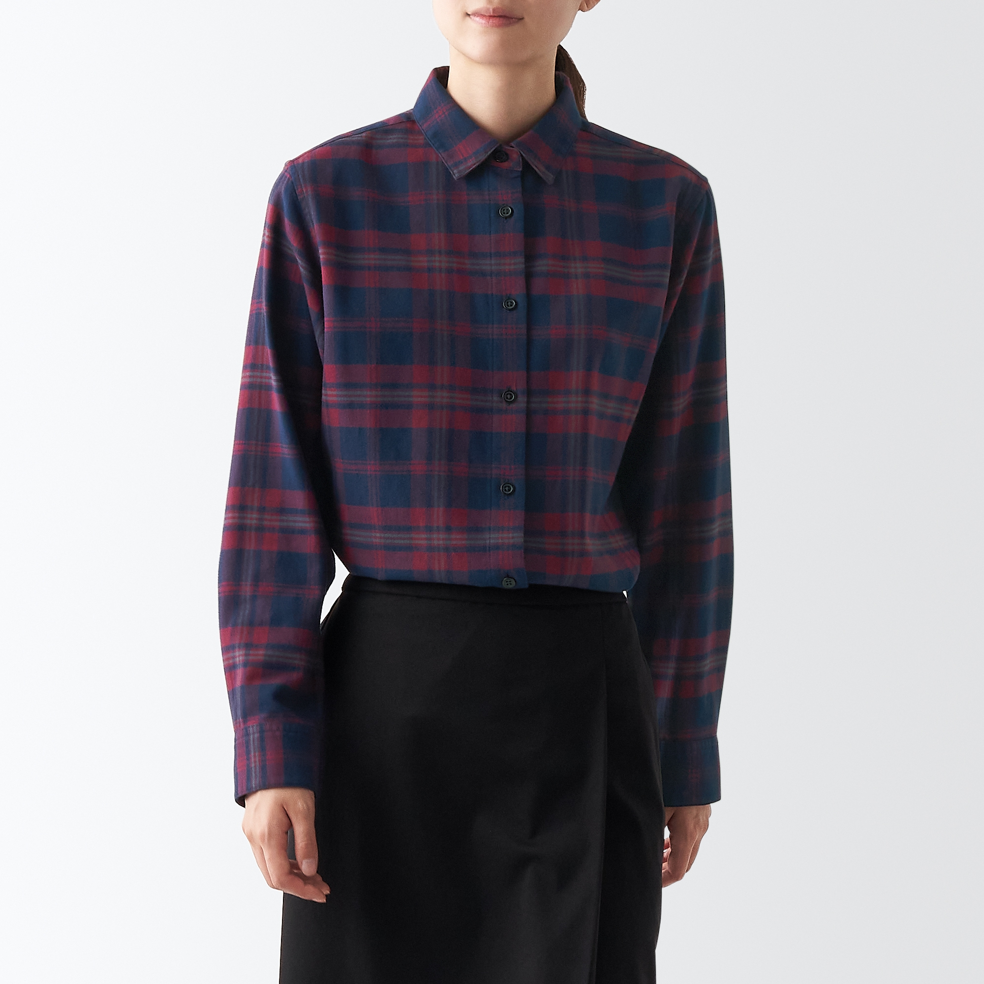 両面起毛フランネルレギュラーカラー長袖シャツ（婦人）