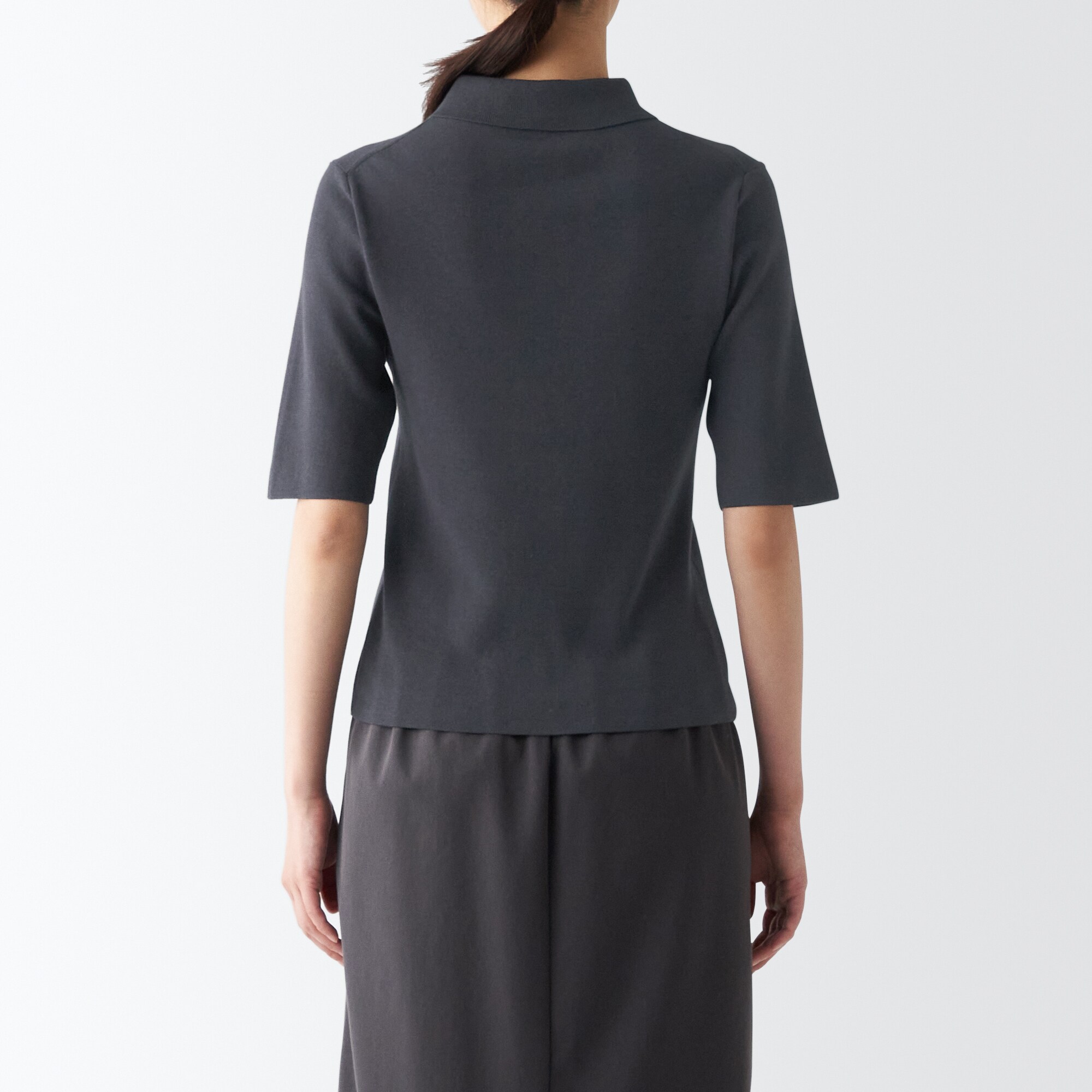 ＵＶカットリブ編み五分袖ポロセーター