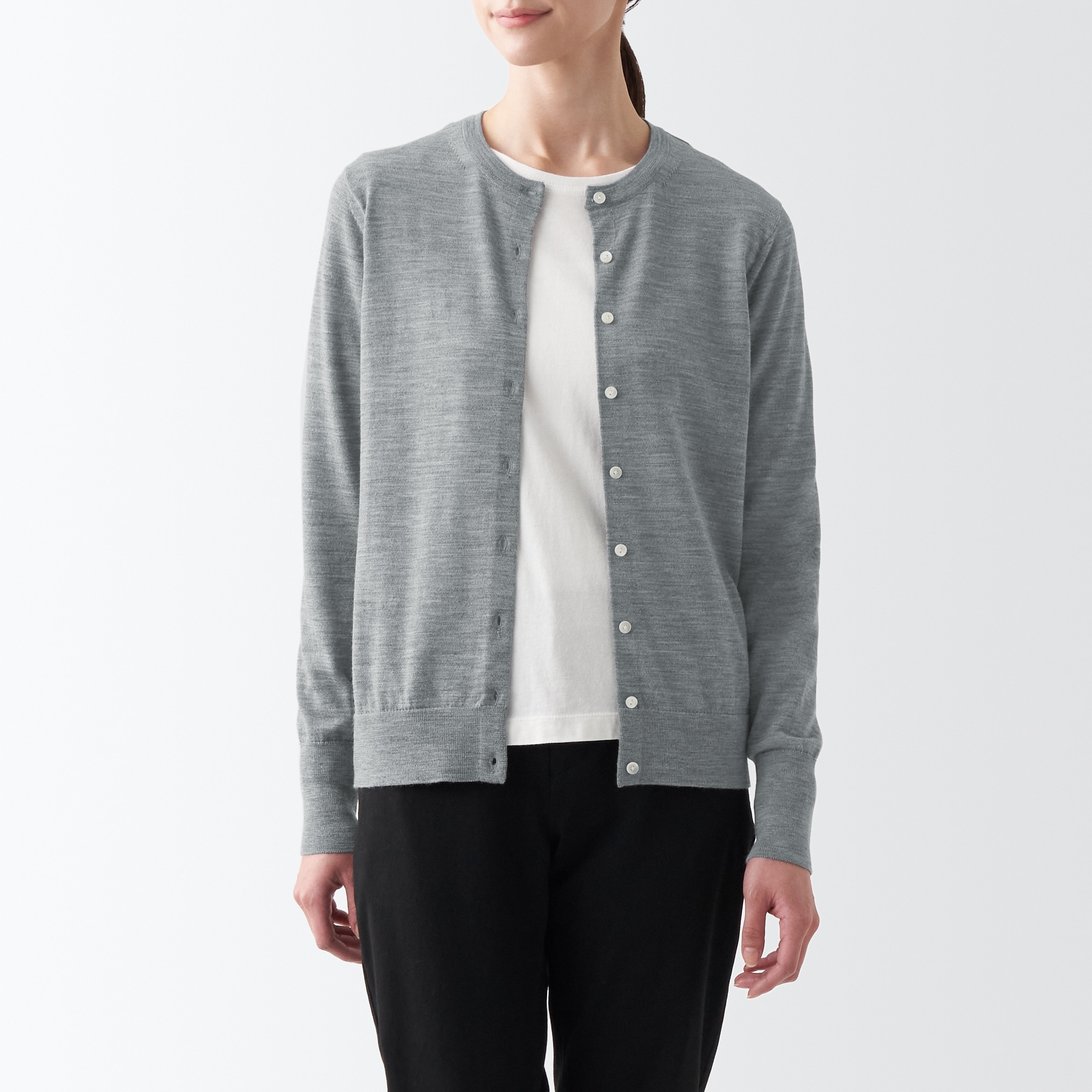 メリノウールクルーネックカーディガン