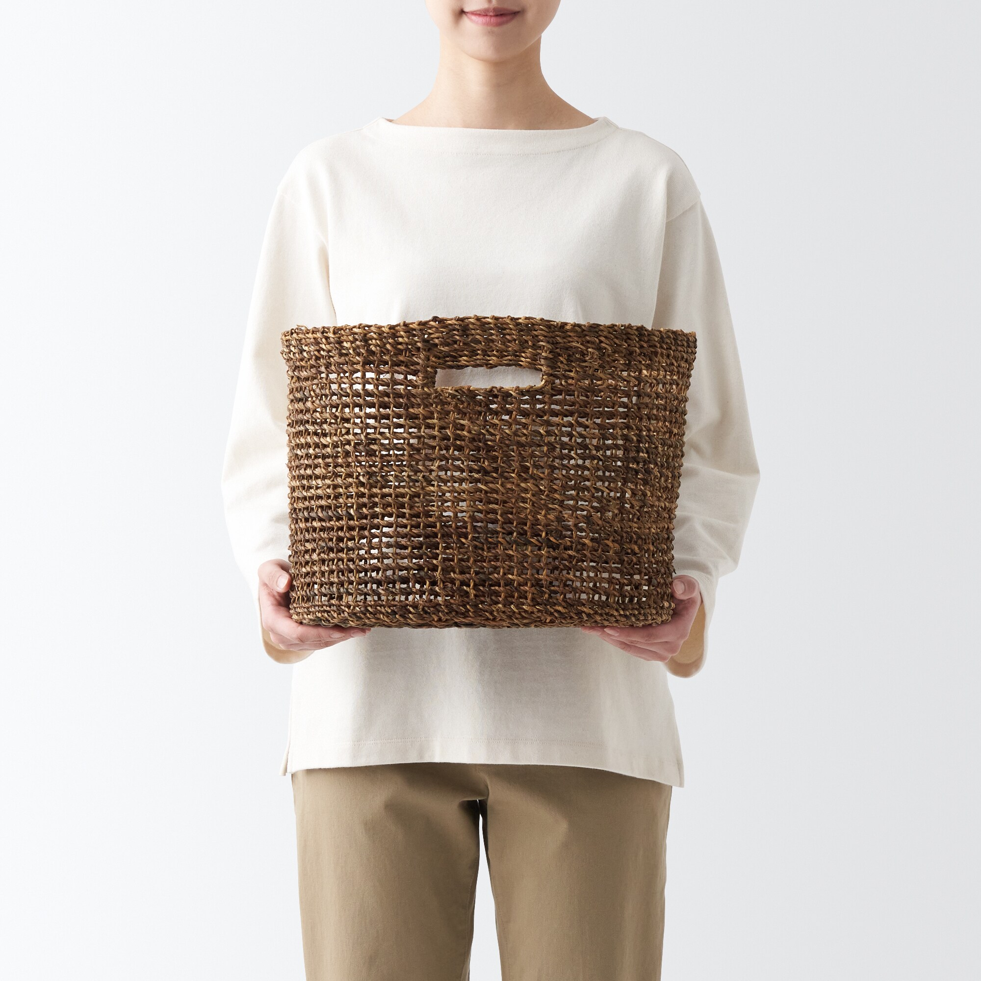 バクバク　持ち手付　オーバルバスケット　大