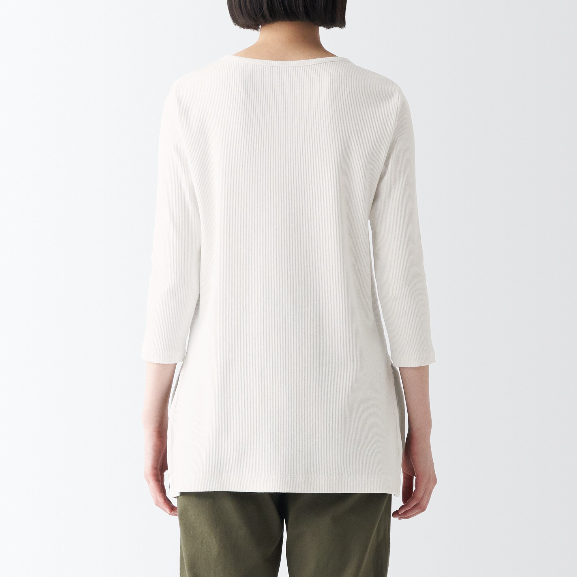 ストレッチリブ編み七分袖チュニック