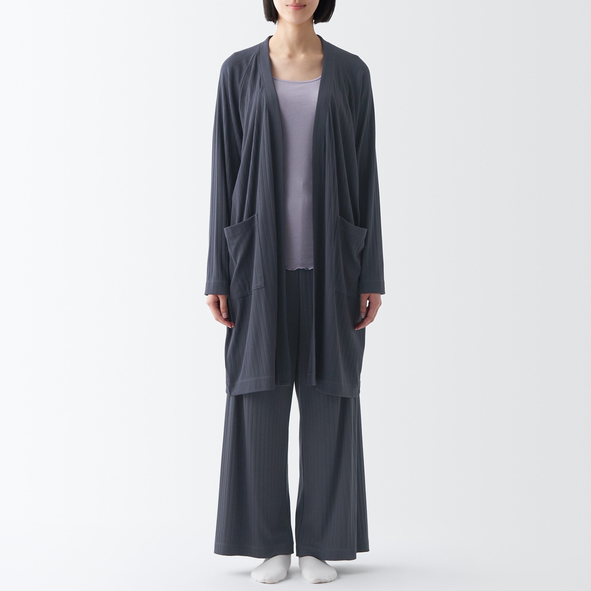 ワイドリブ　ロングカーディガン