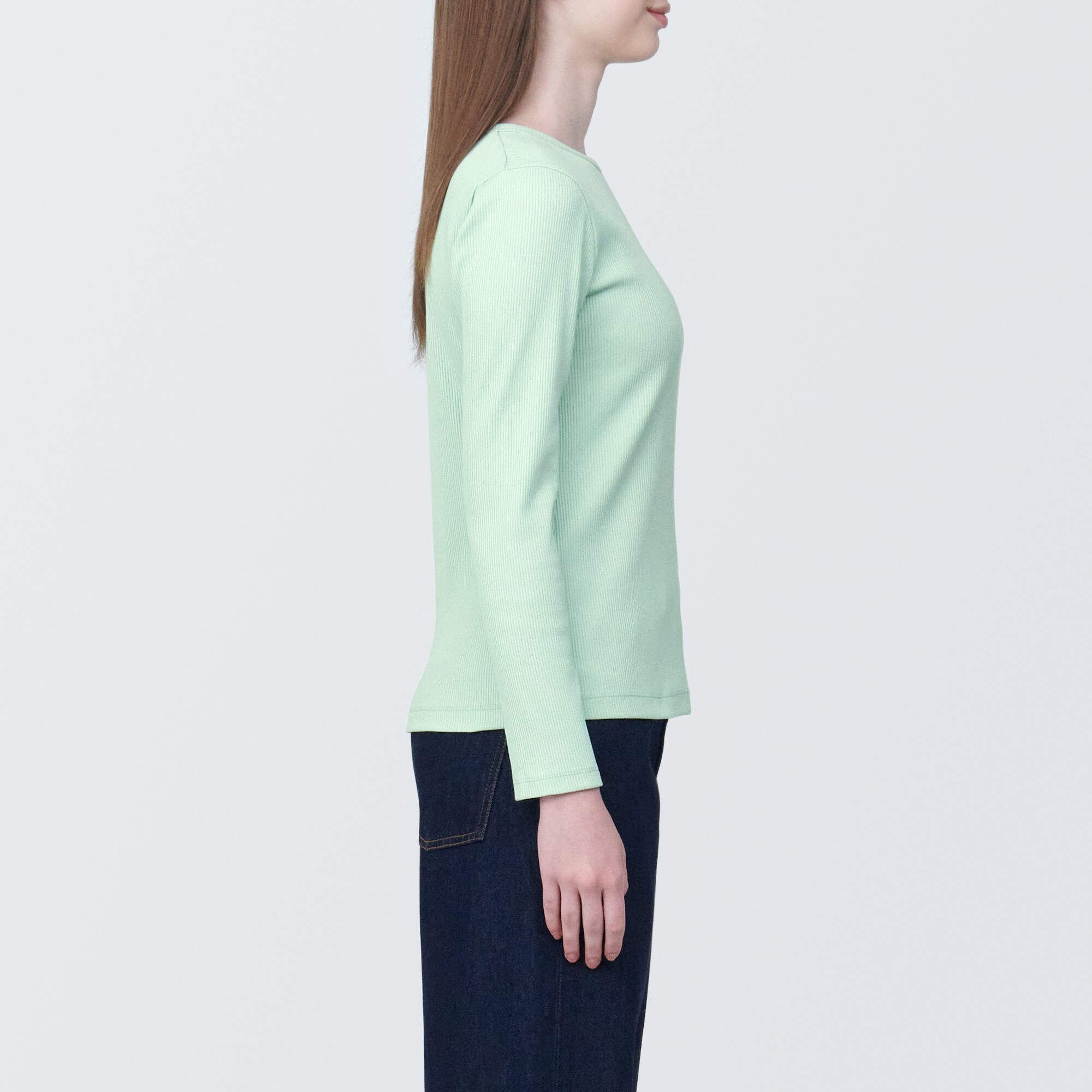 婦人　ストレッチリブ編みクルーネック長袖Ｔシャツ