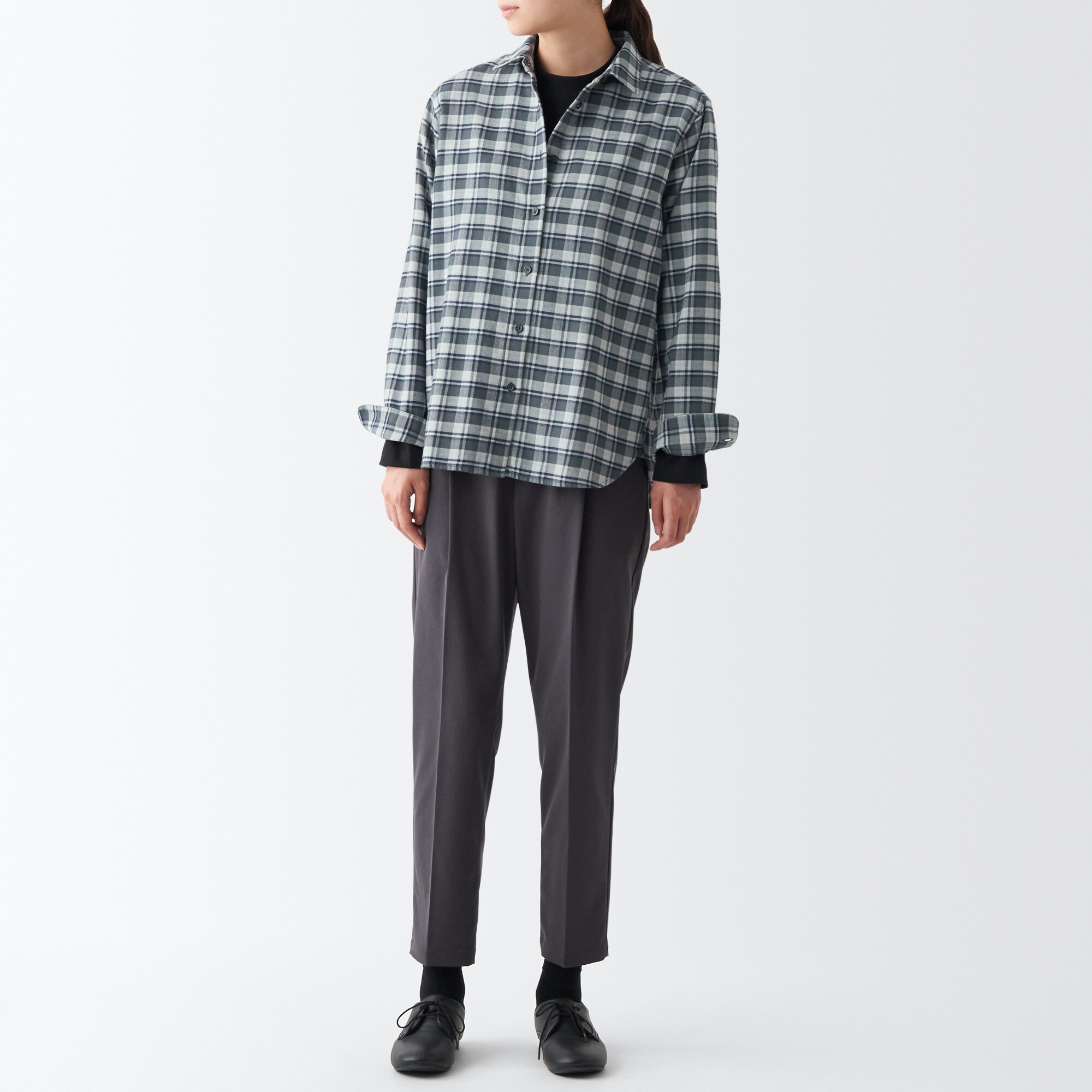 両面起毛フランネルレギュラーカラー長袖シャツ（婦人）