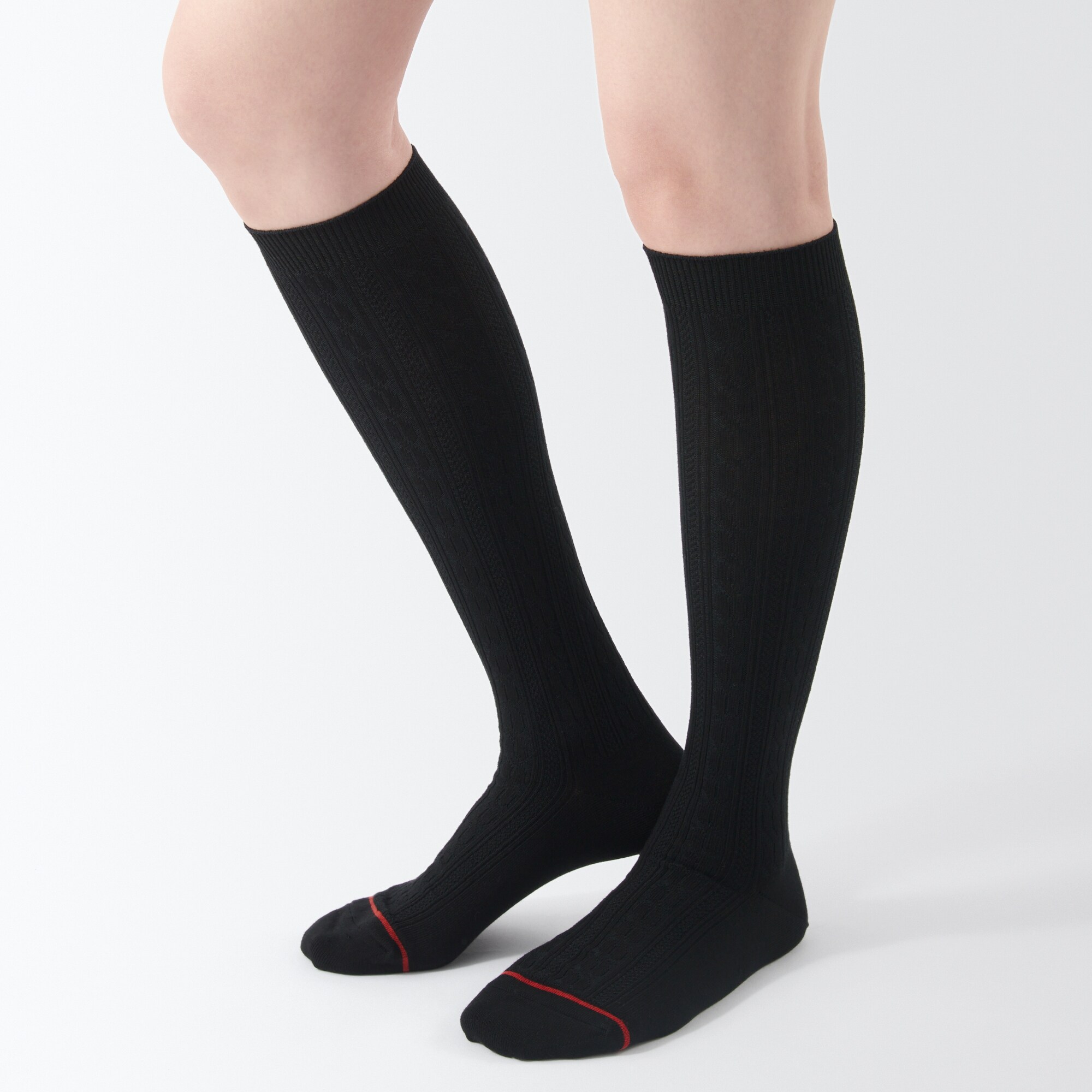 足なり直角　履き口やわらか　あったか綿　柄編みハイソックス（ウール入り／婦人）