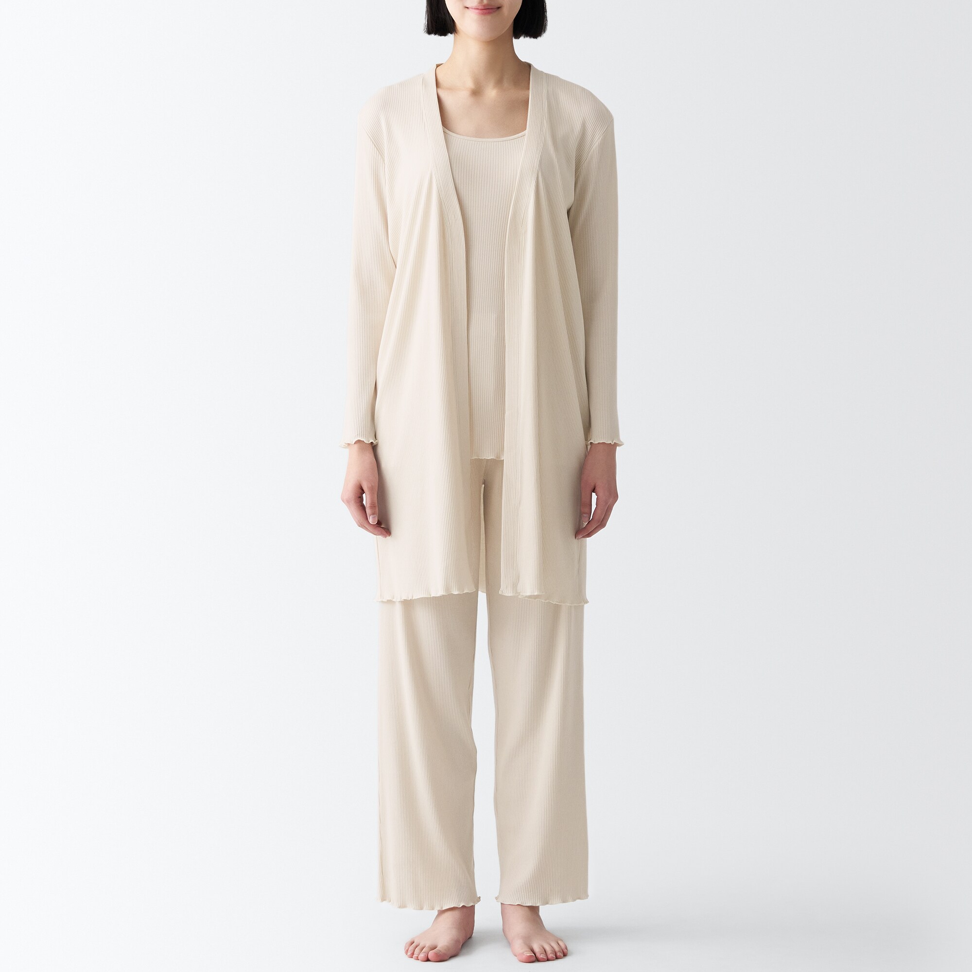 なめらかリブ　ロングカーディガン