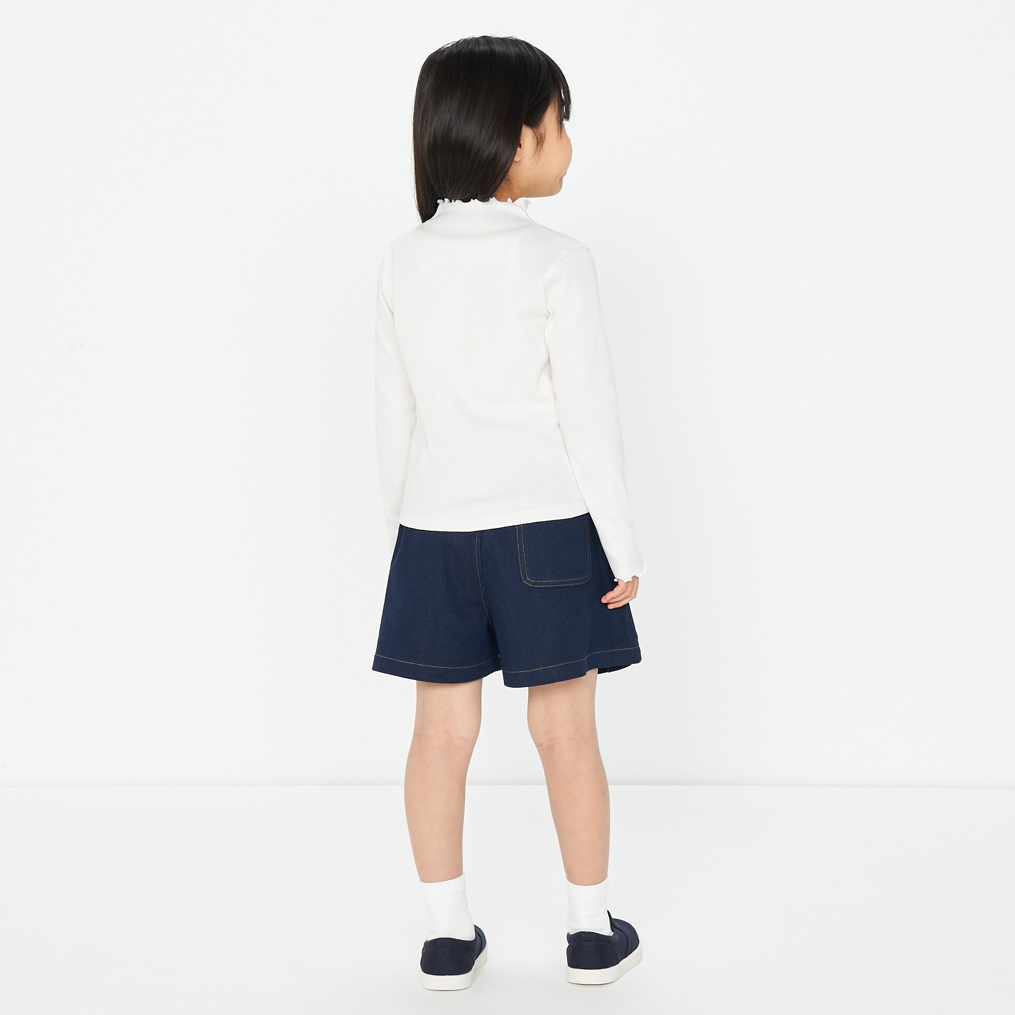 キッズ　ストレッチリブ編みモックネック長袖Ｔシャツ