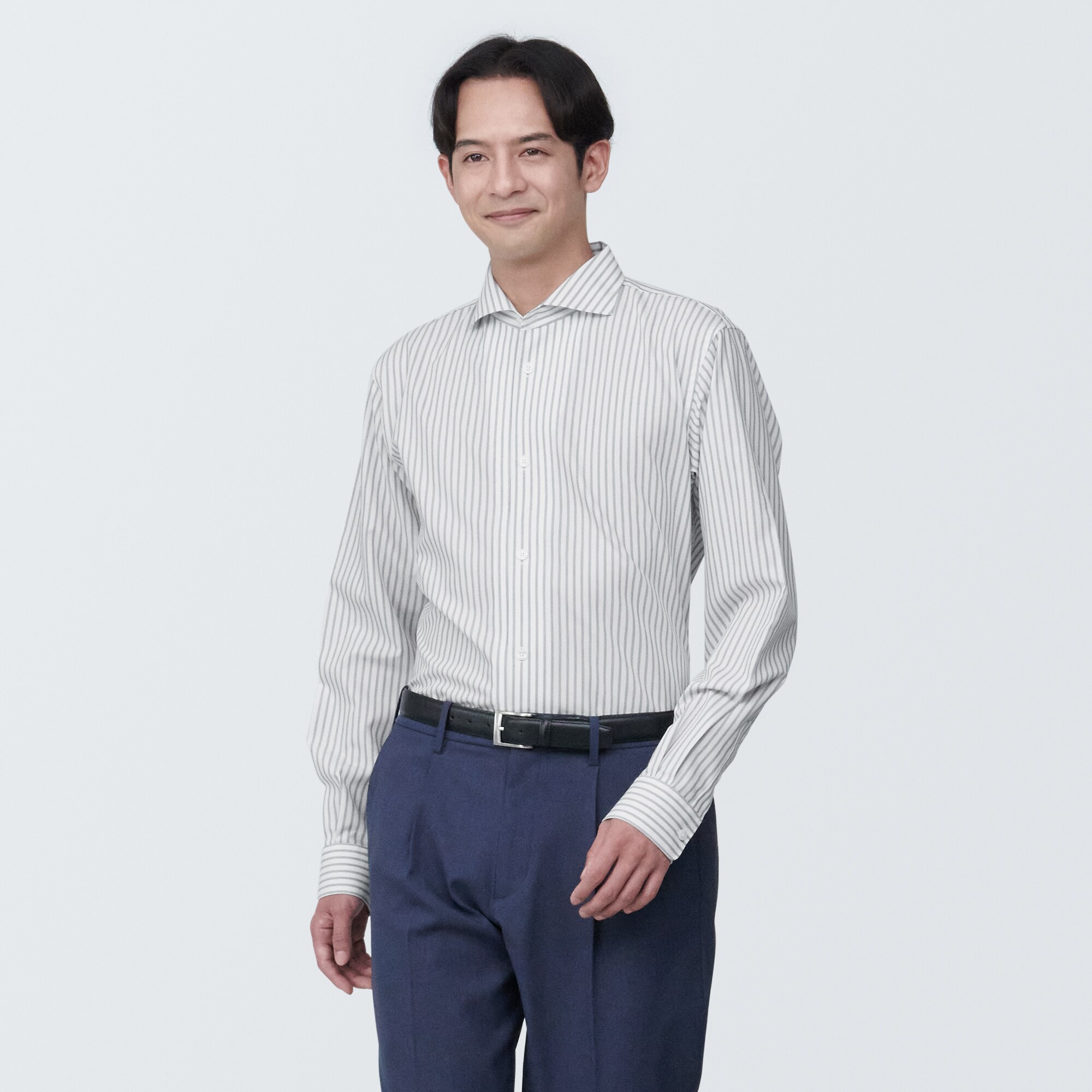 紳士　ノンアイロンカッタウェイカラー長袖シャツ