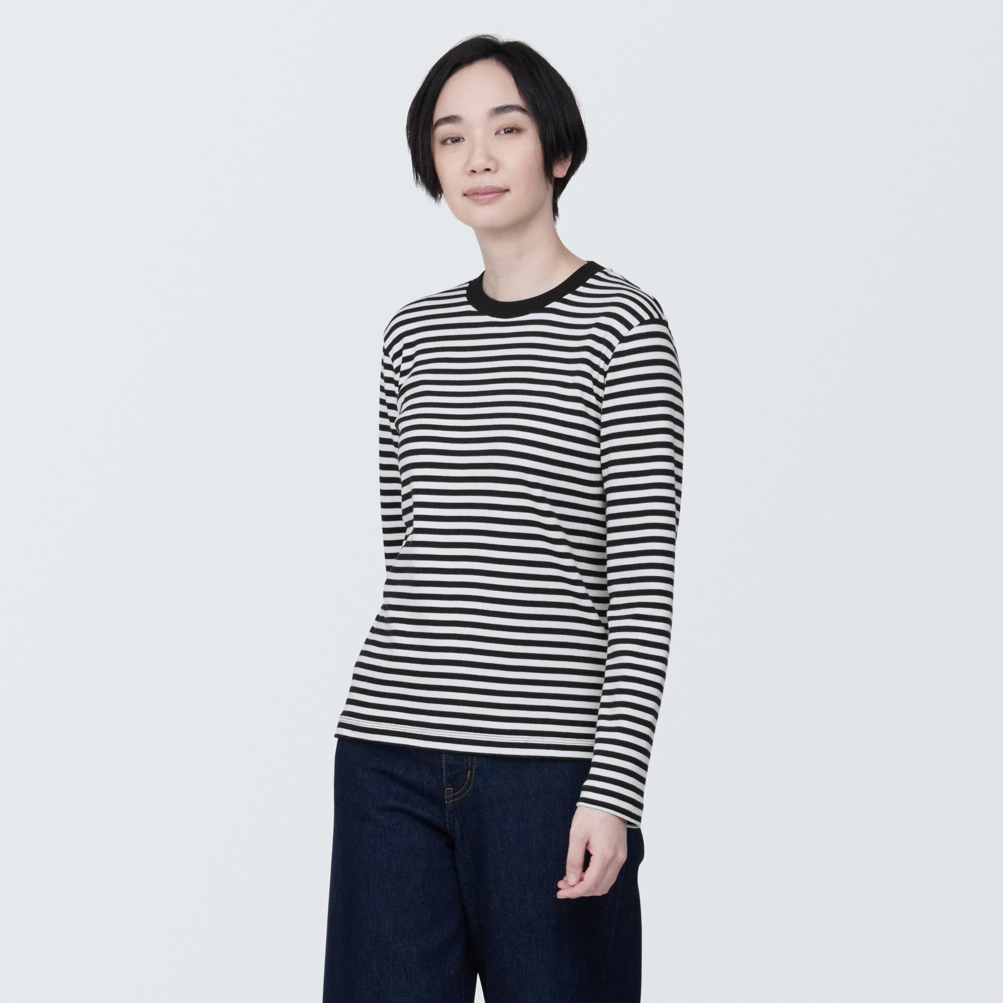 婦人　スムース編みクルーネック長袖Ｔシャツ