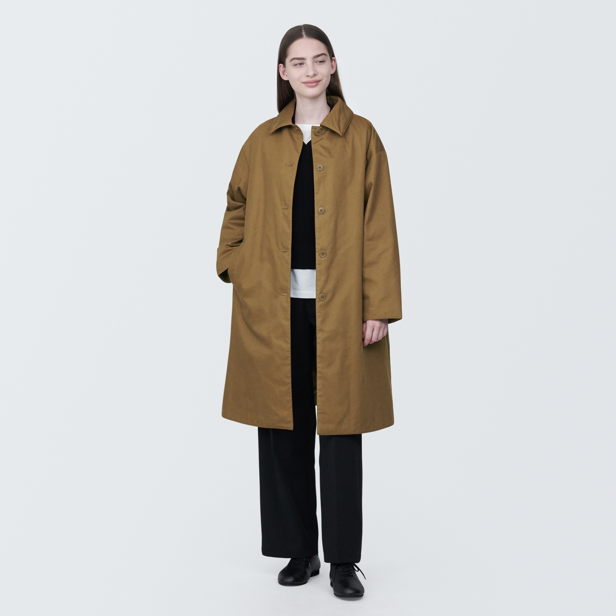 婦人　木の実から作ったカポック混中わたステンカラーコート