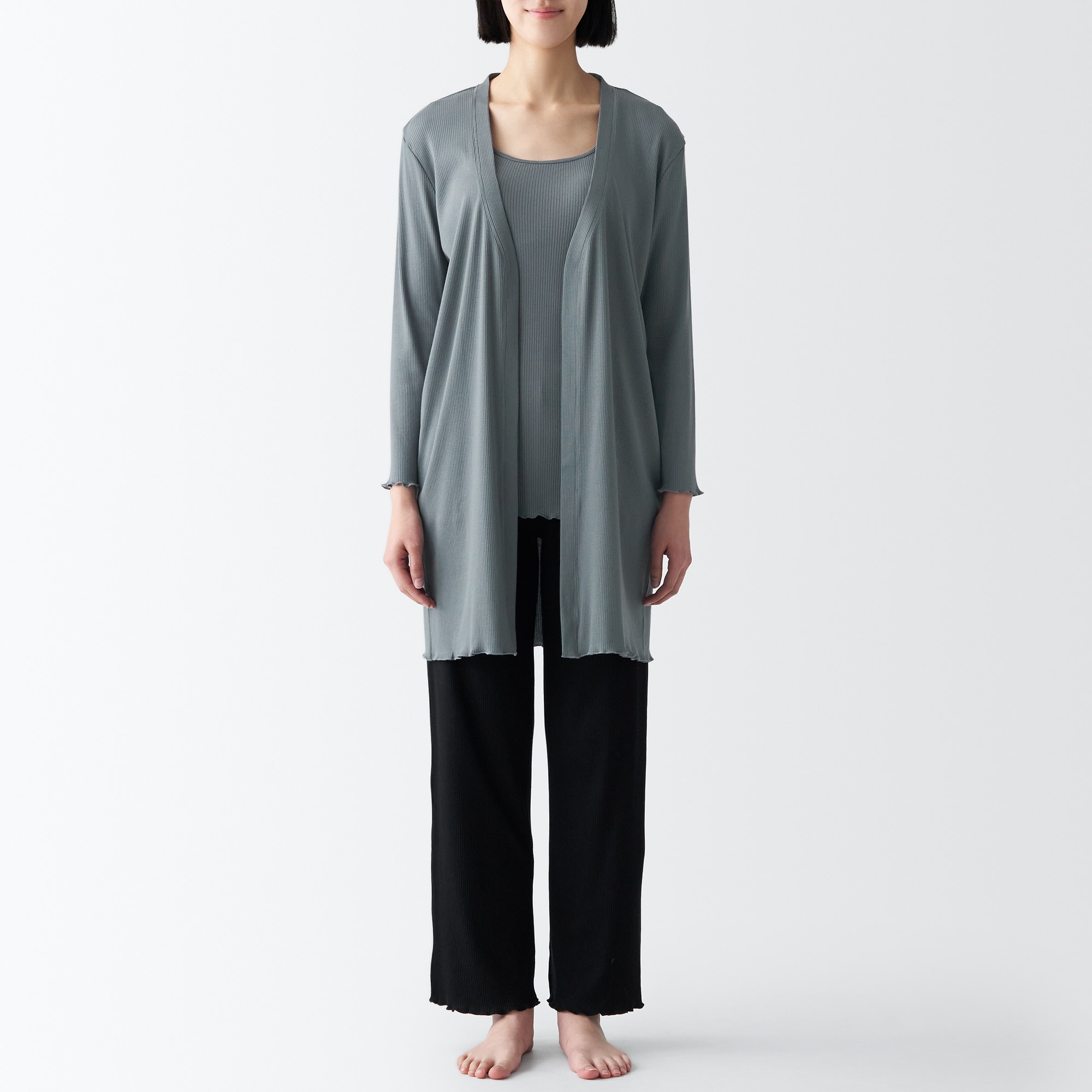 なめらかリブ　ロングカーディガン