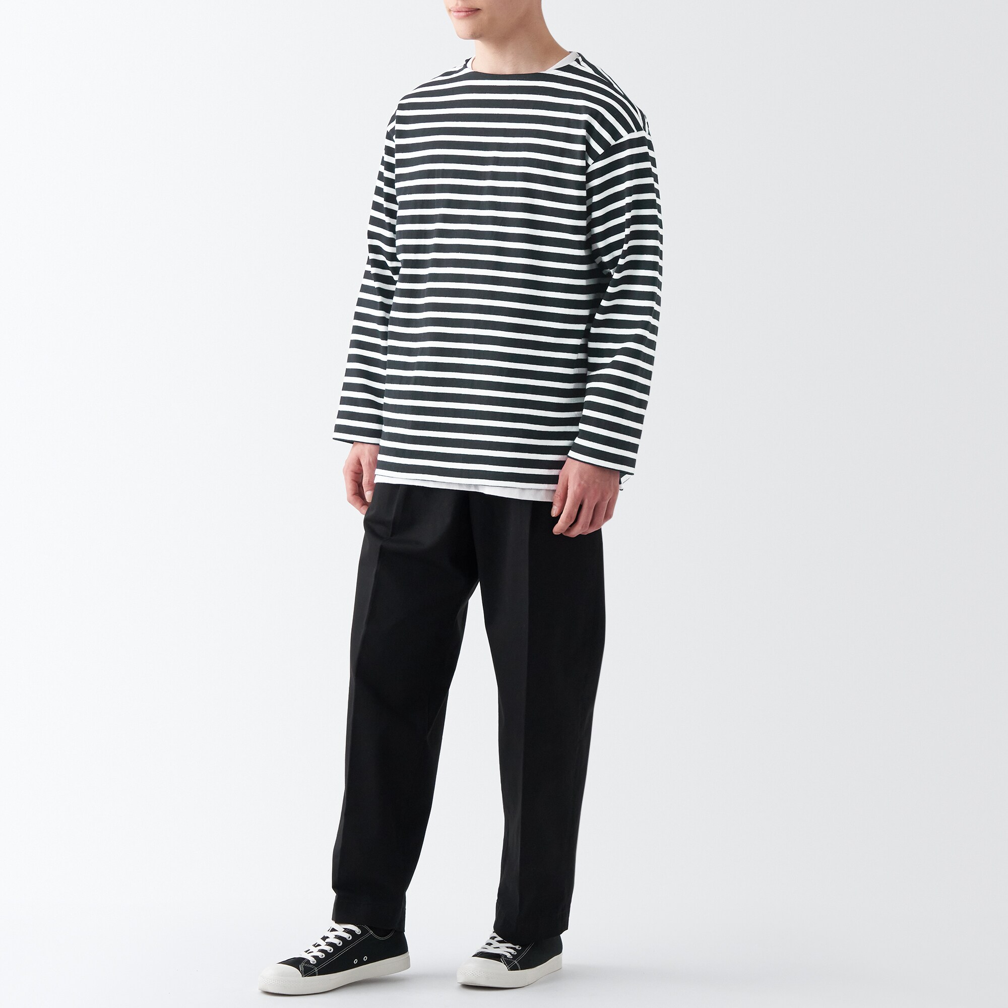 洗いざらし太番手ボートネック九分袖Ｔシャツ