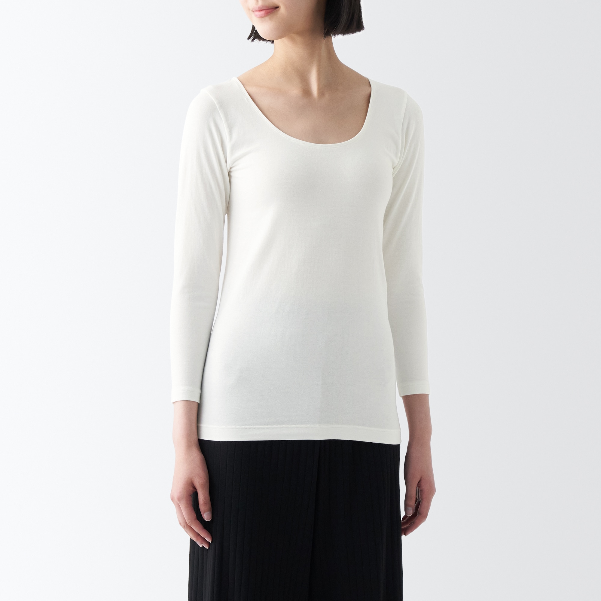 あったか綿　Ｕネック八分袖Ｔシャツ