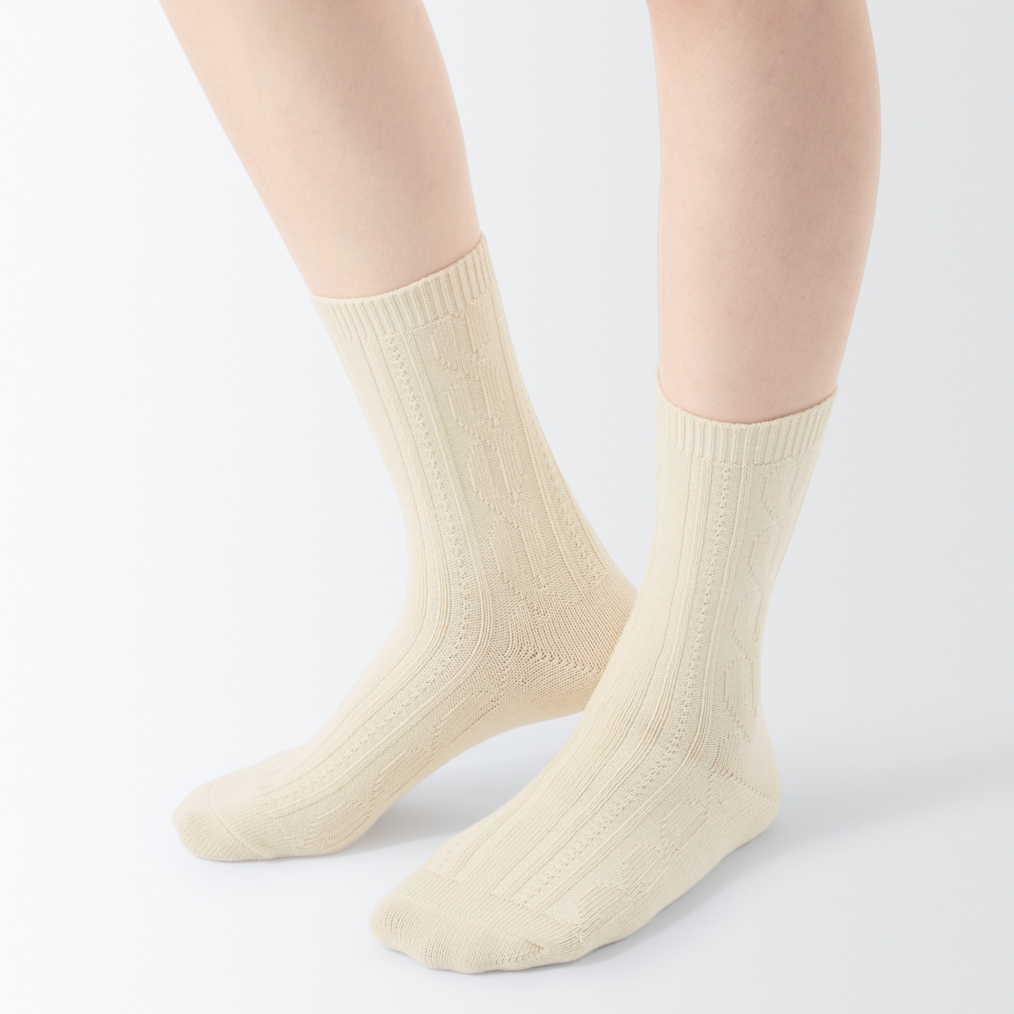 【数量限定】足なり直角　履き口やわらか　ケーブル柄靴下（婦人）