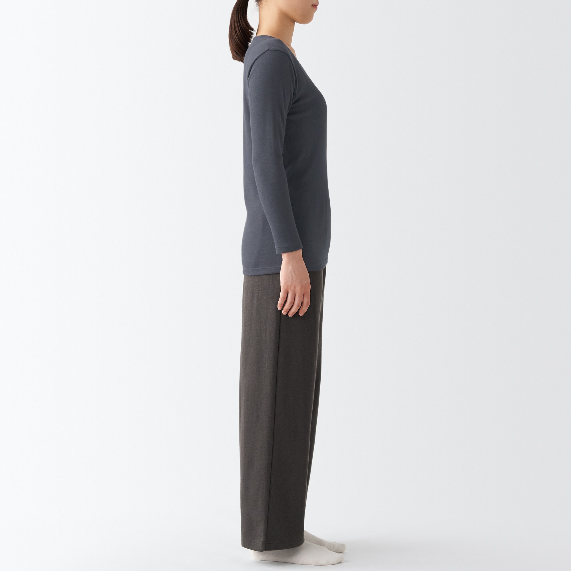 あったか綿　厚手　Ｕネック八分袖Ｔシャツ