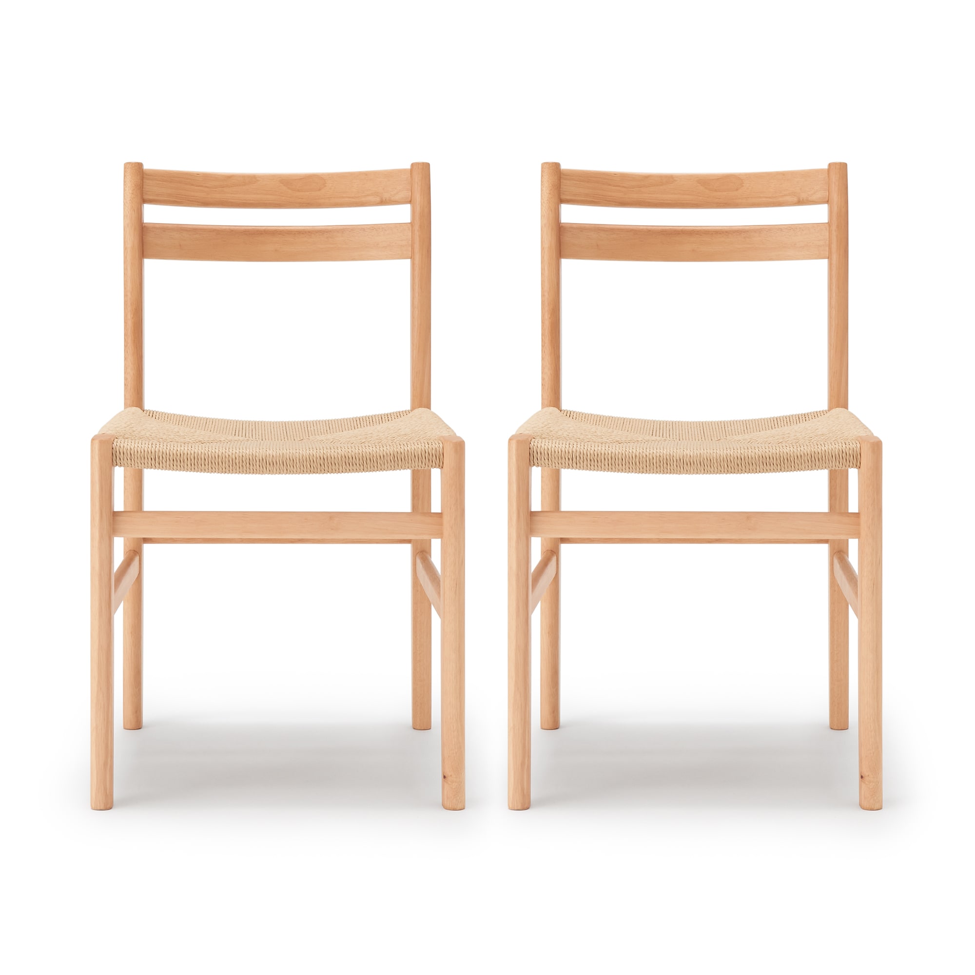 木製ペーパーコードチェア（２脚セット）　ラバーウッド材　ナチュラル