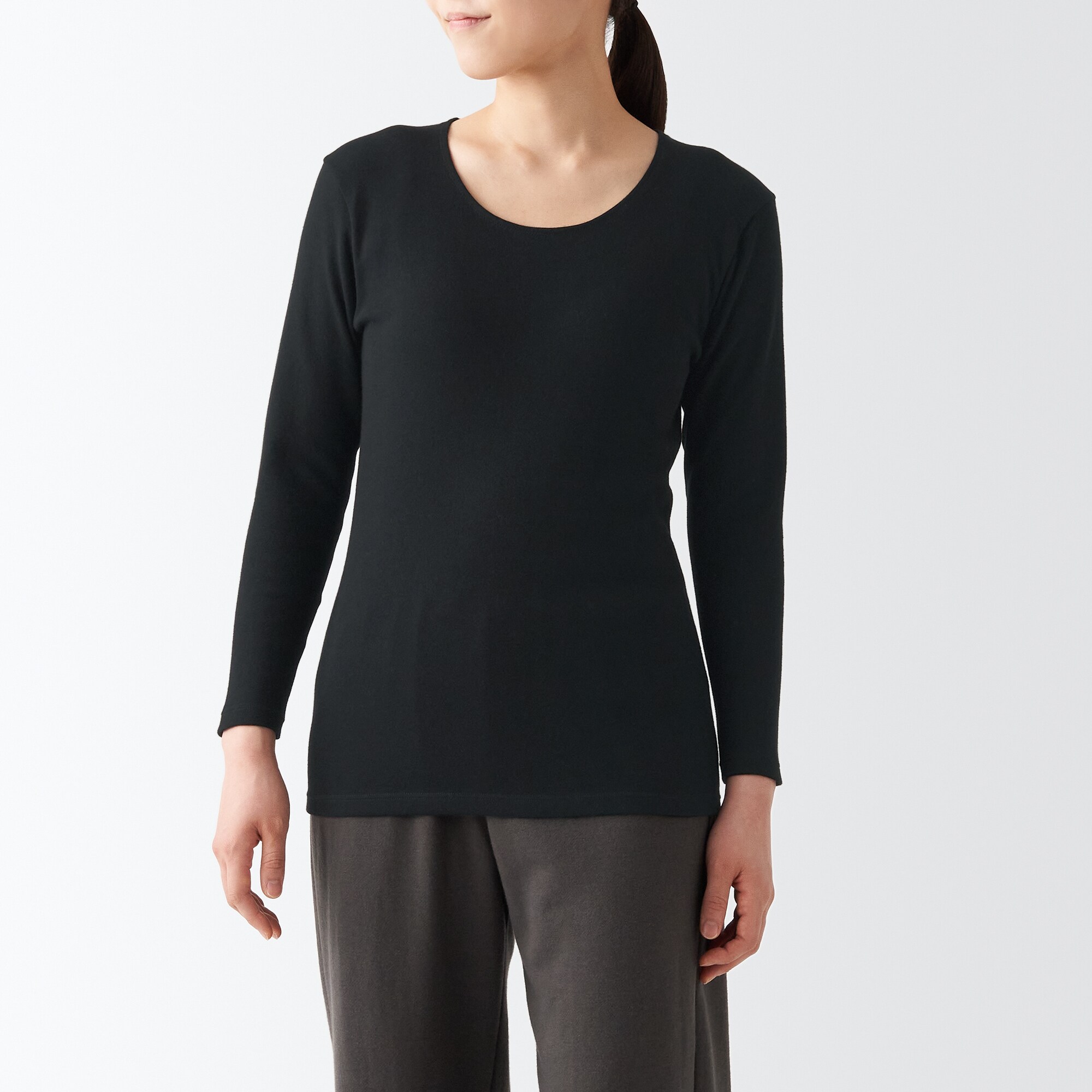 あったか綿　厚手　Ｕネック八分袖Ｔシャツ