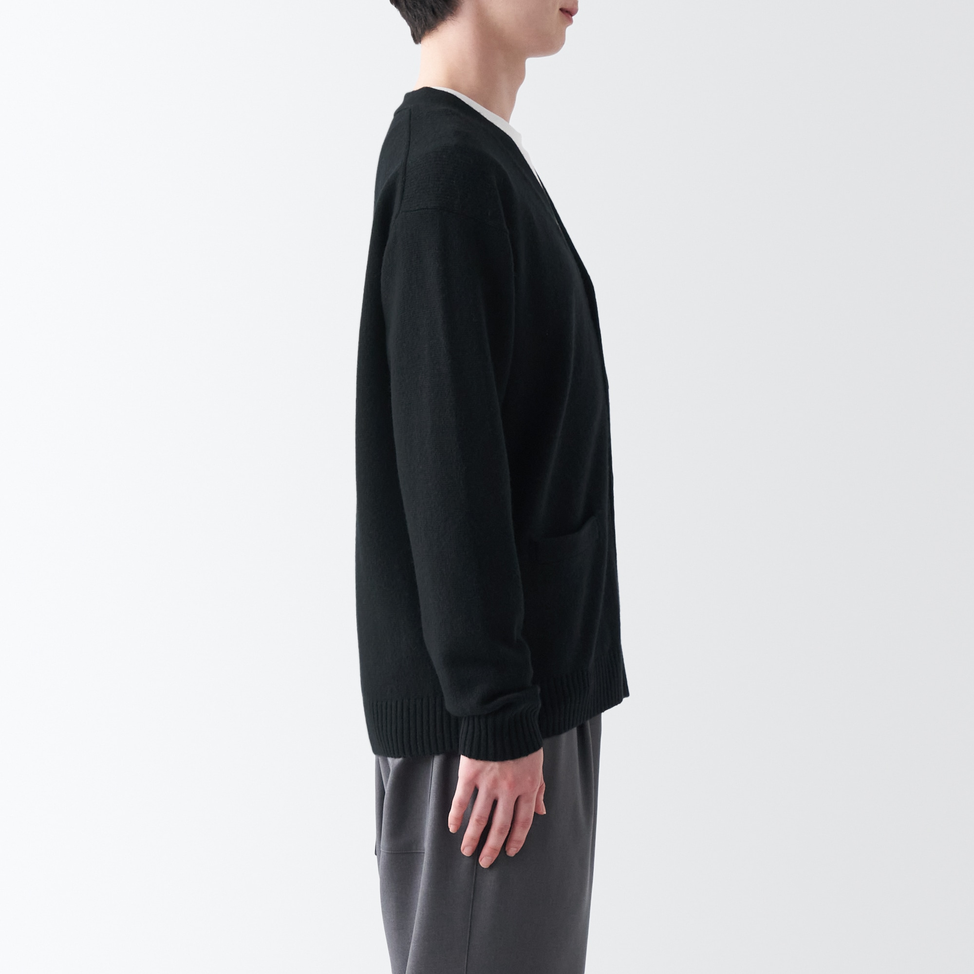 洗えるウールミドルゲージＶネックカーディガン