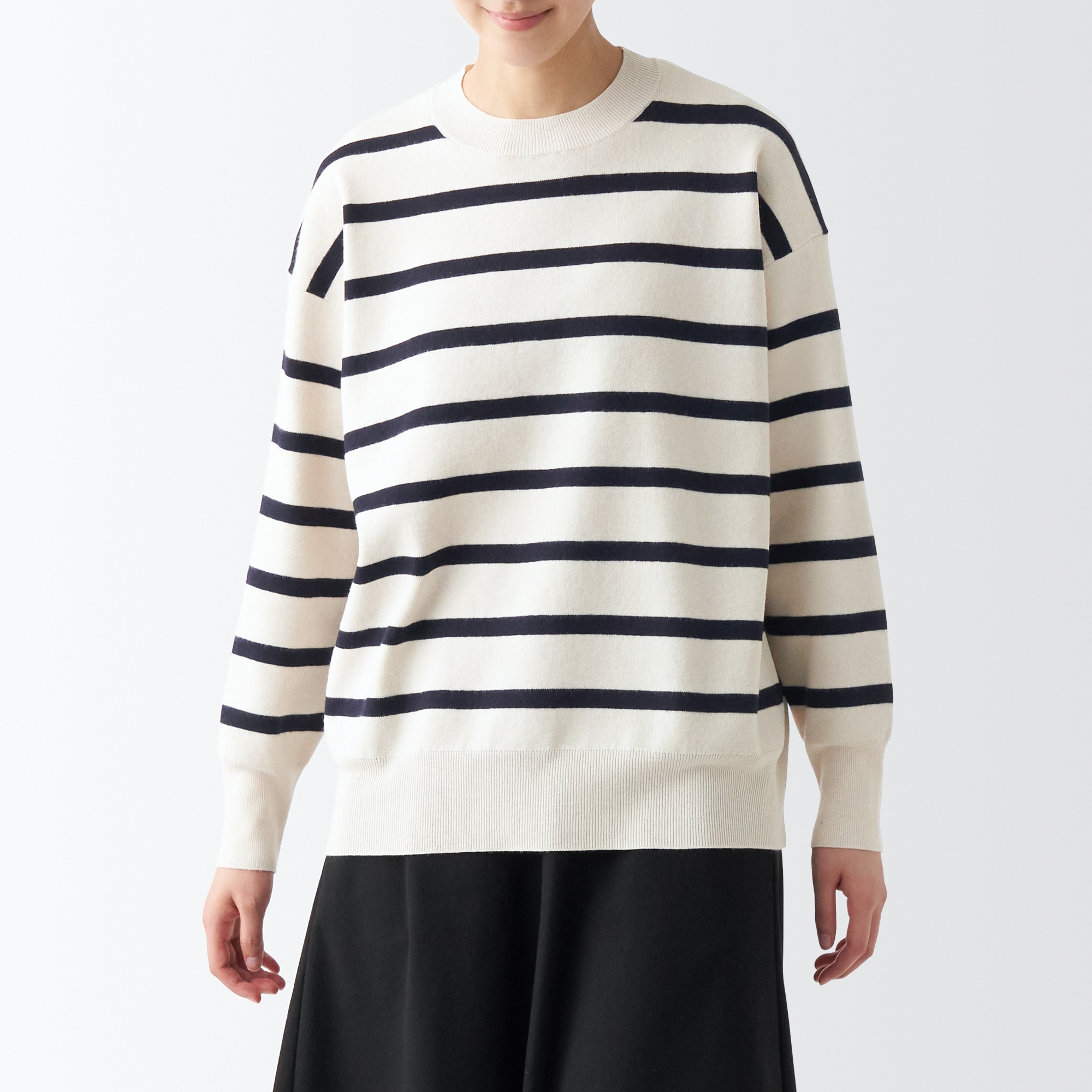 洗えるミラノリブ編みクルーネックセーター（婦人）