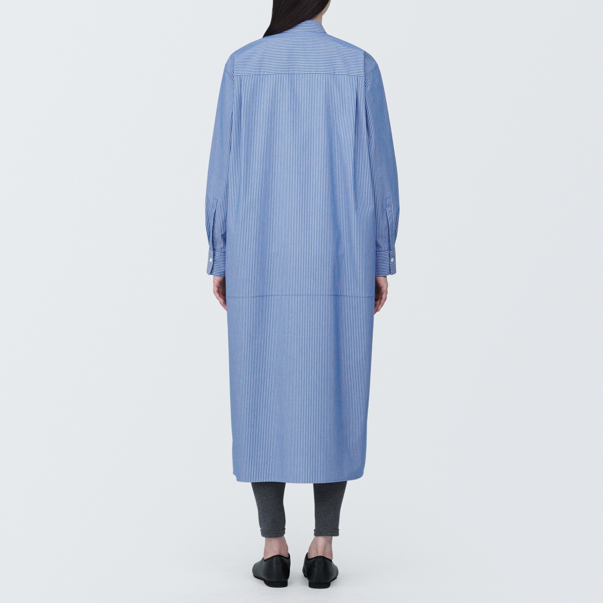 婦人　シワになりにくい　ブロードスタンドカラー長袖ワンピース