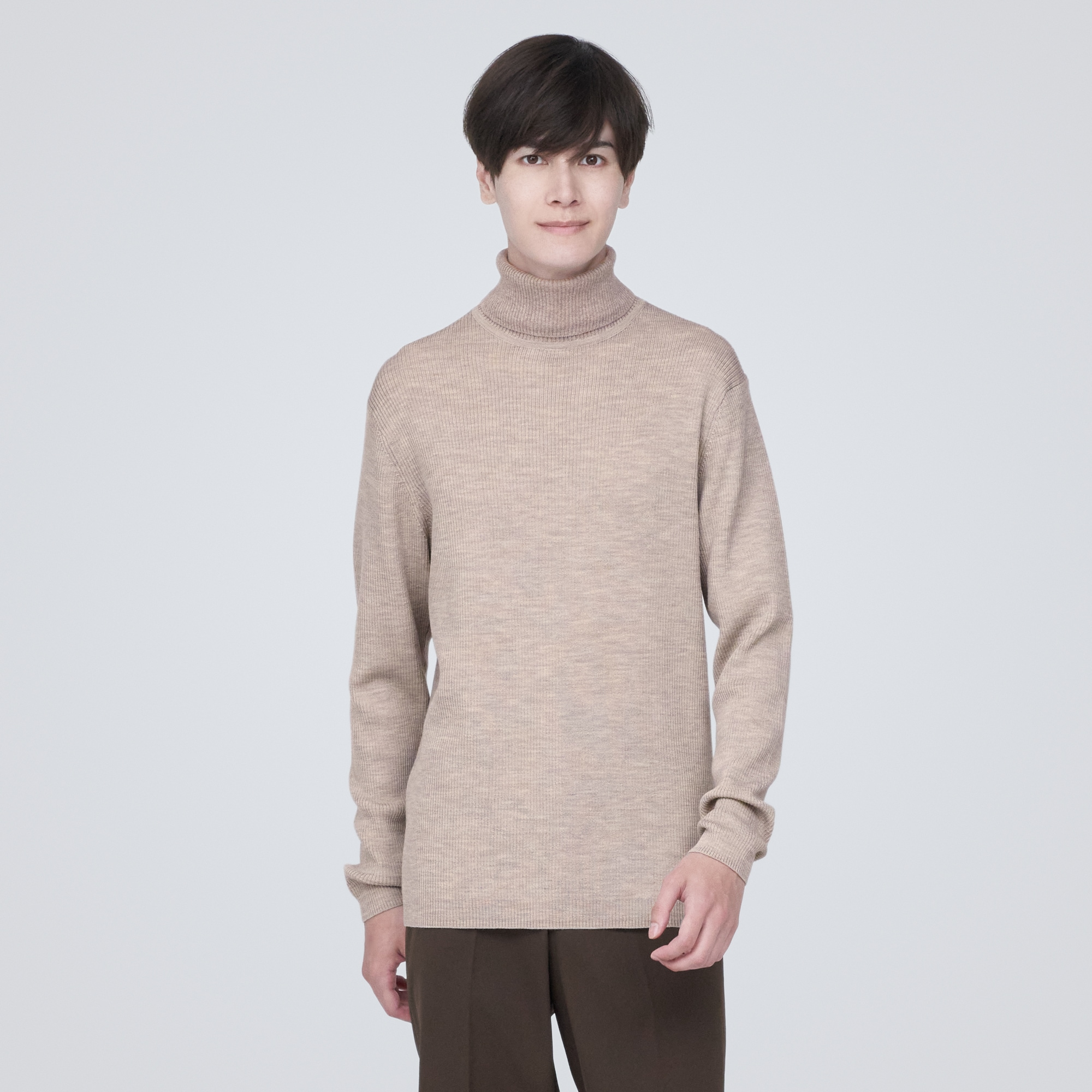洗えるウールリブタートルネックセーター