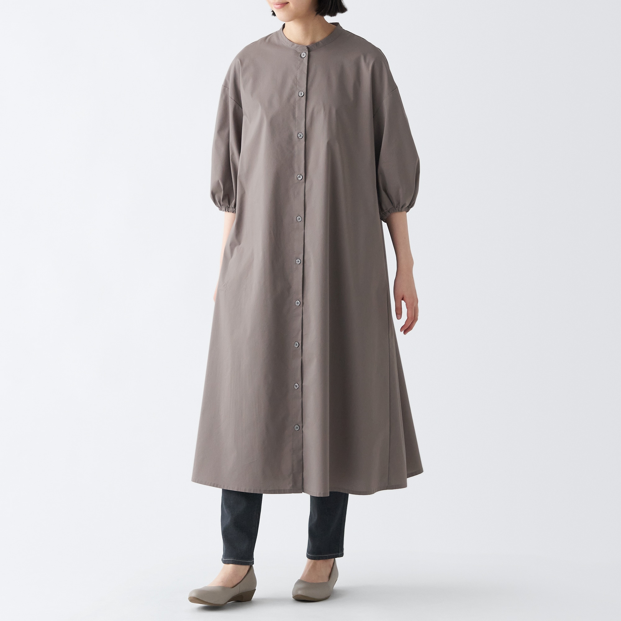 乾きやすいブロード七分袖ワンピース