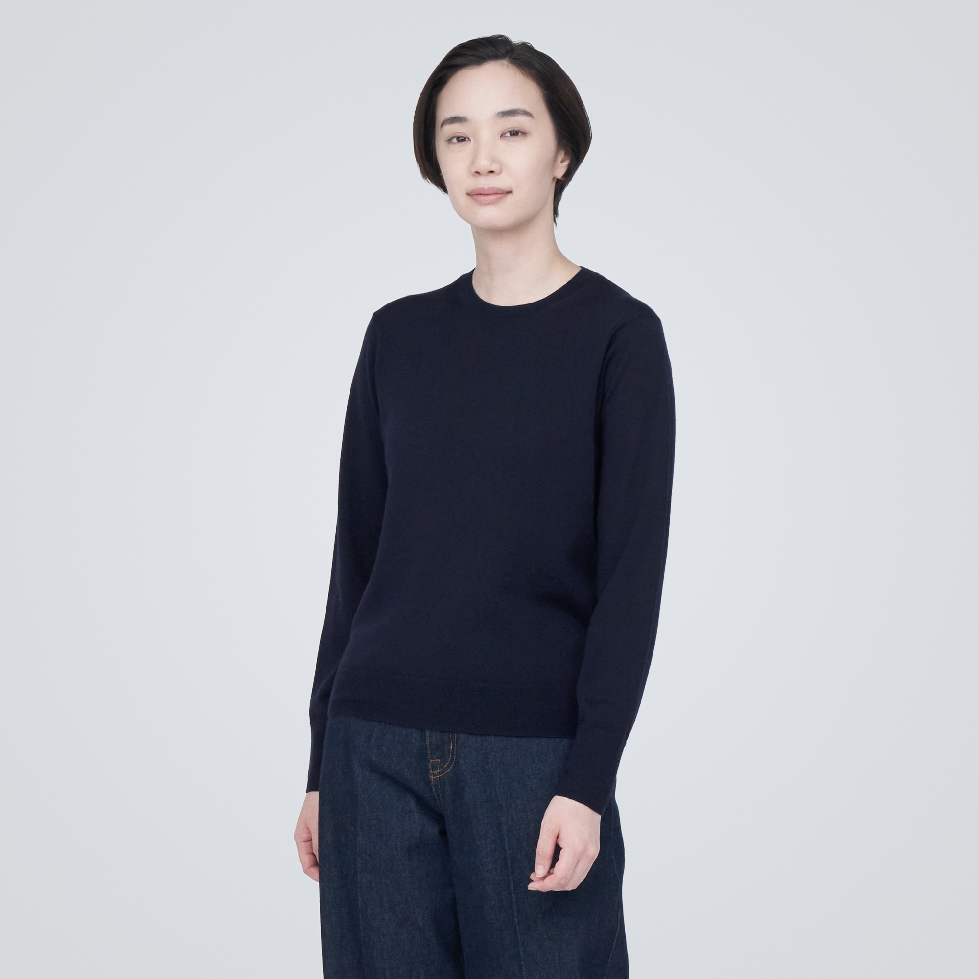 洗えるウールハイゲージクルーネックセーター