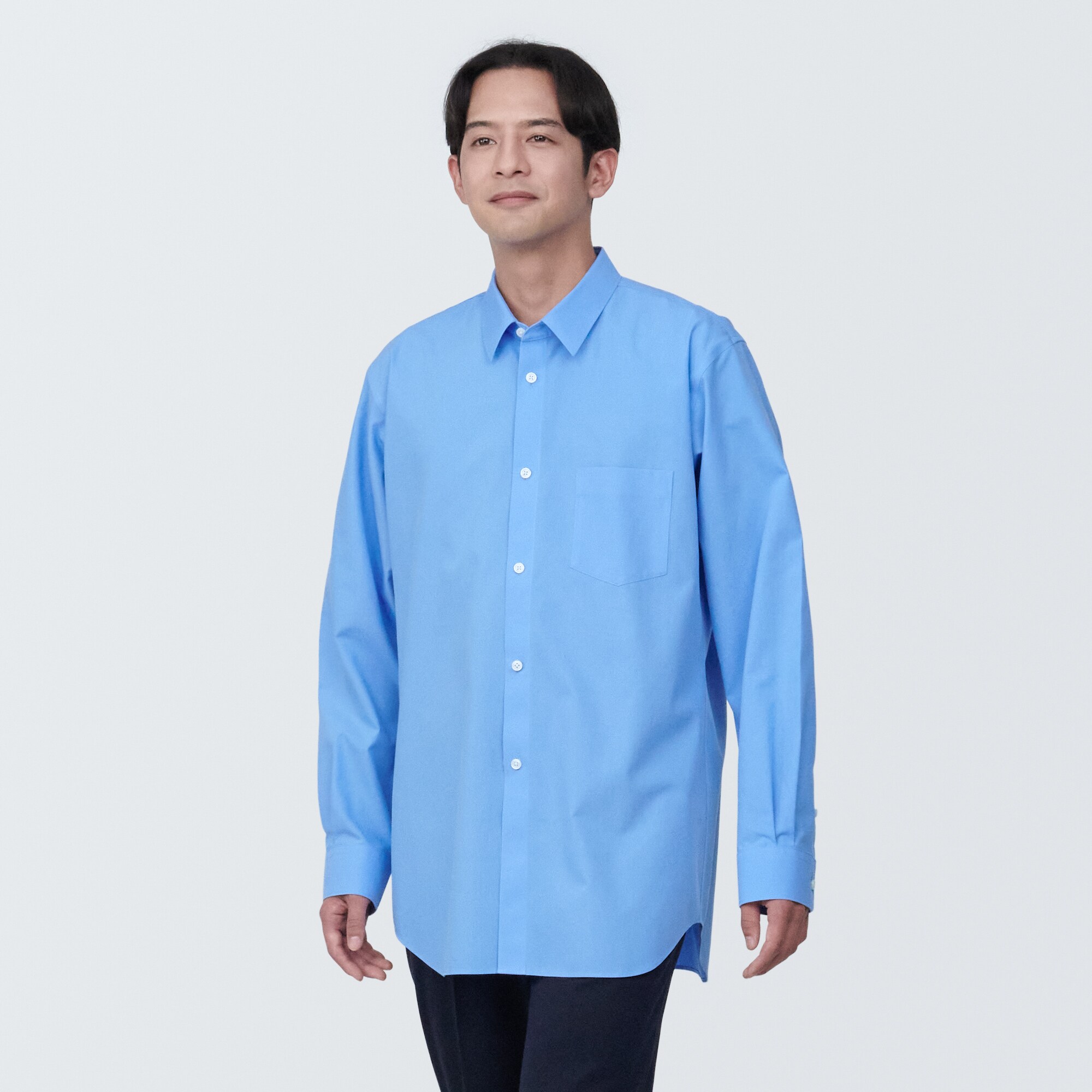 紳士　ノンアイロンリラックスフィット長袖シャツ