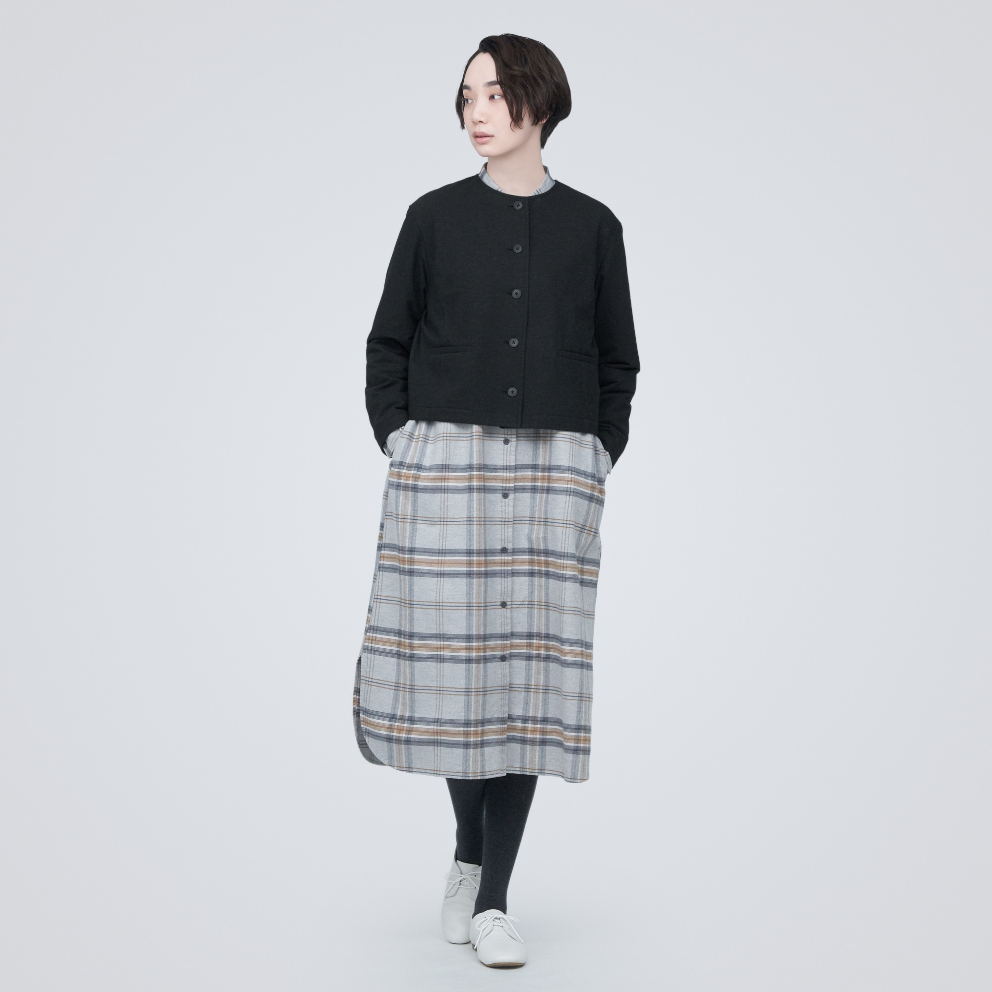 ストレッチ起毛ノーカラージャケット