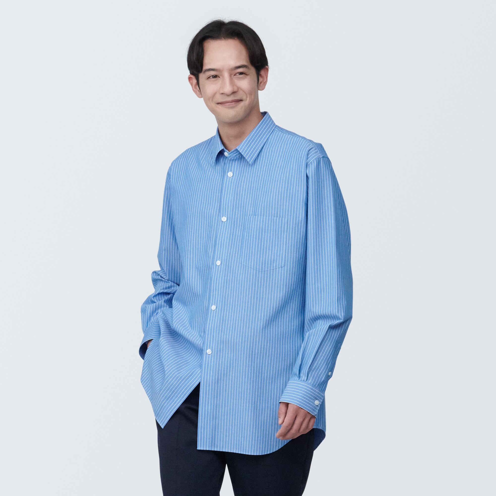 紳士　ノンアイロンリラックスフィット長袖シャツ