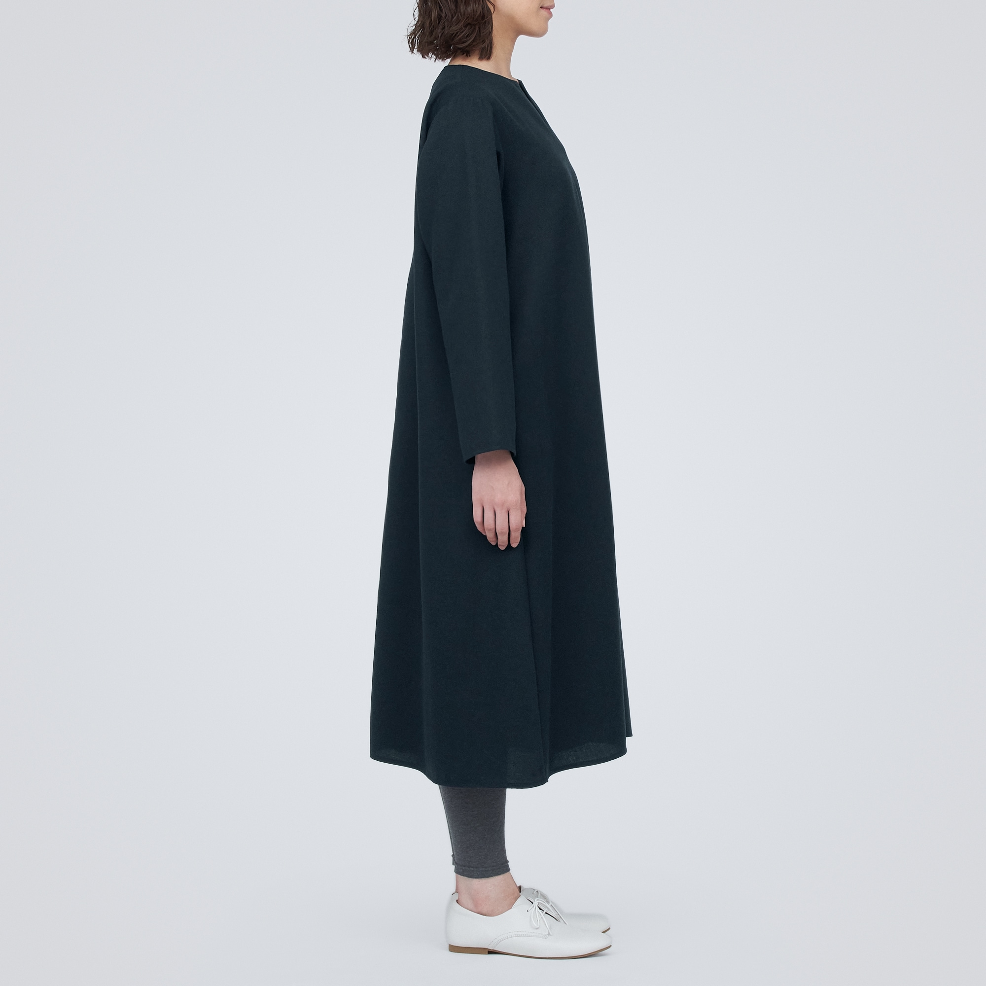 起毛キーネック長袖ワンピース