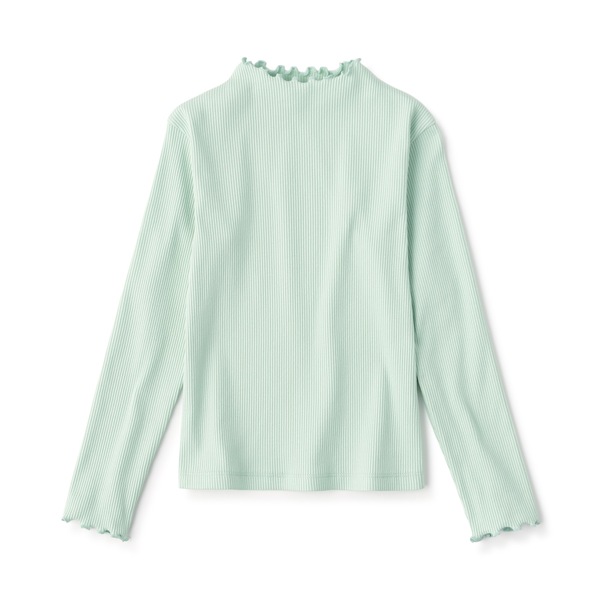 キッズ　ストレッチリブ編みモックネック長袖Ｔシャツ