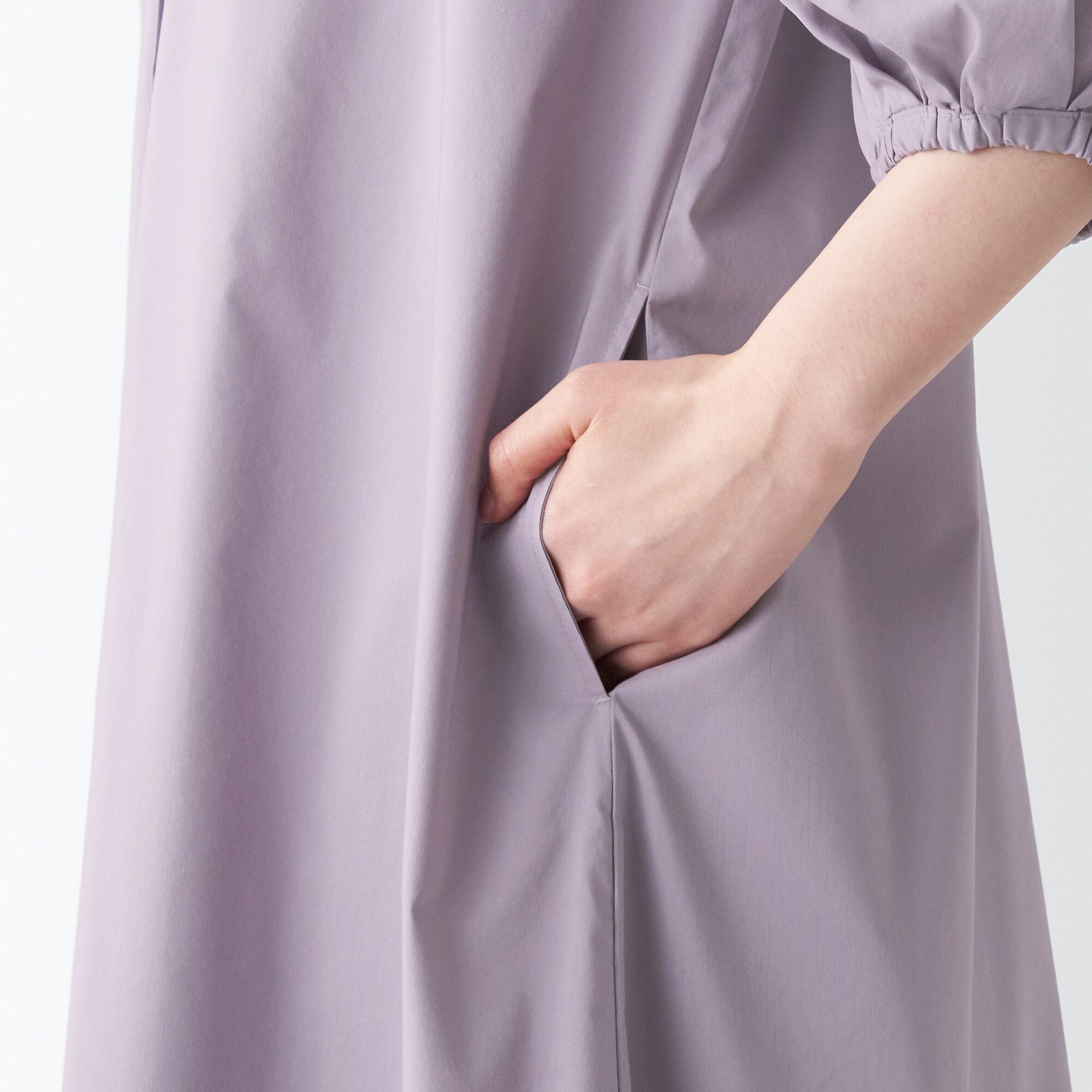 乾きやすいブロード七分袖ワンピース