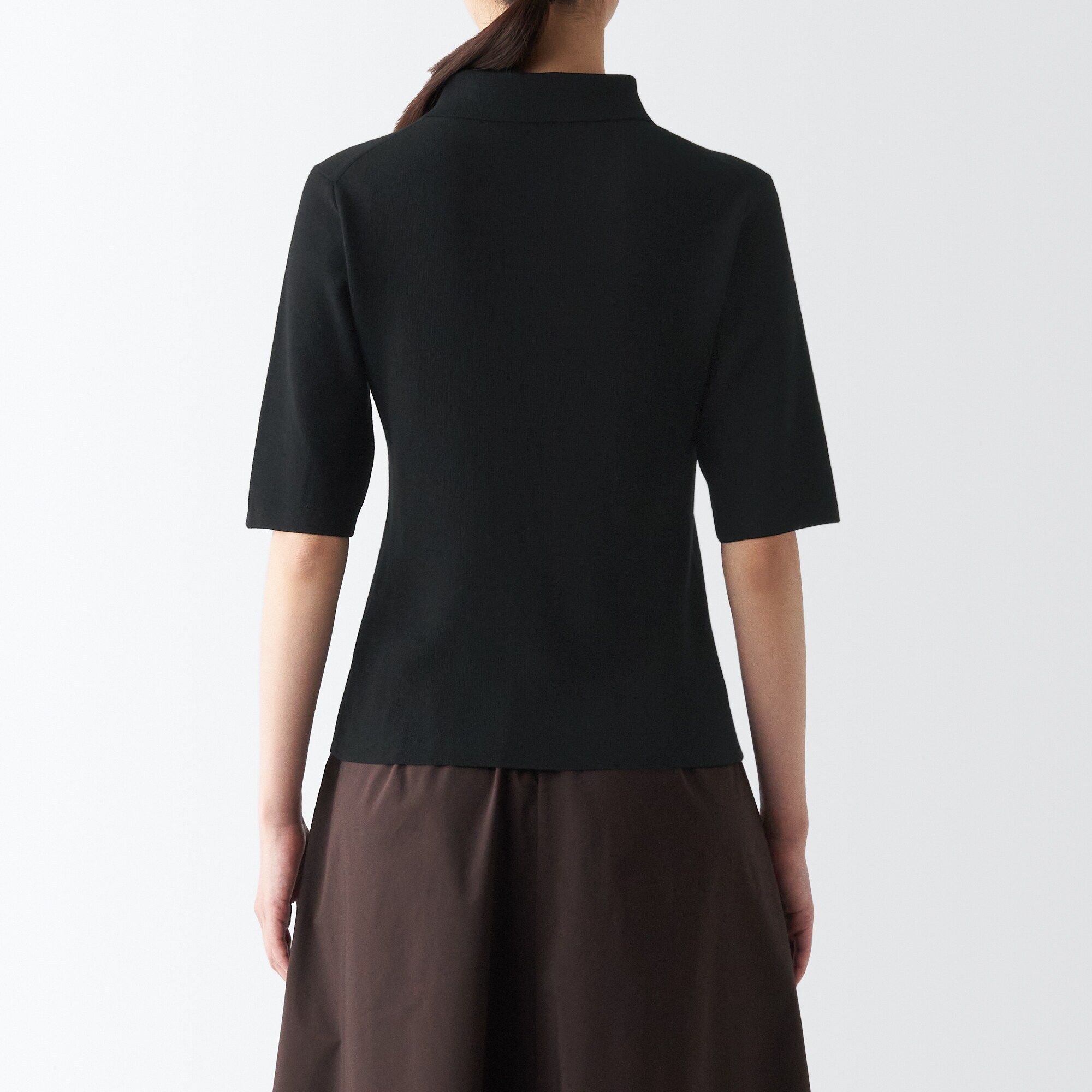 ＵＶカットリブ編み五分袖ポロセーター