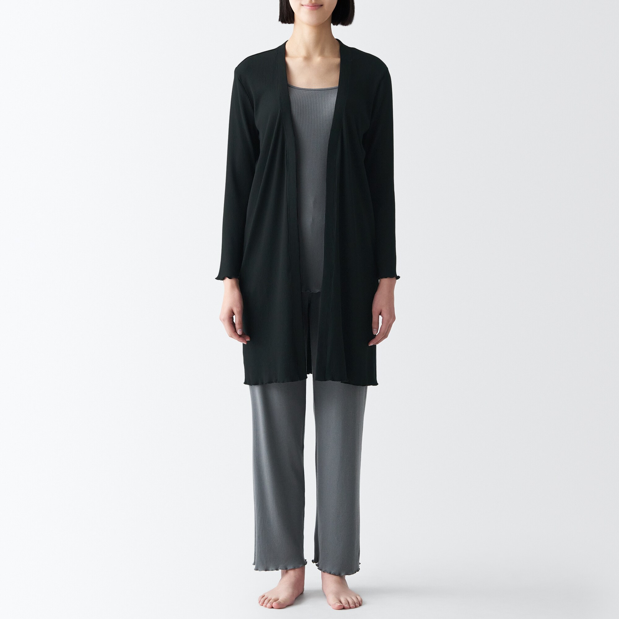 なめらかリブ　ロングカーディガン