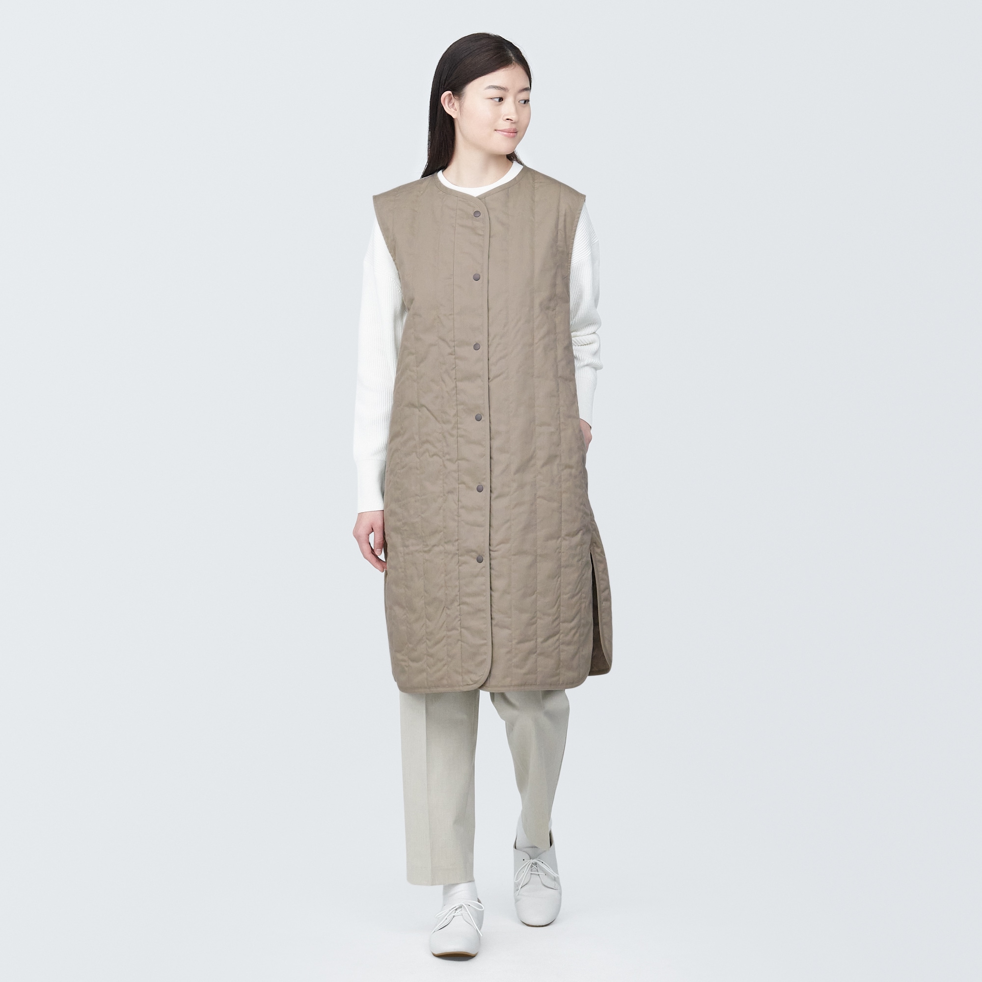 婦人　木の実から作ったカポック混中わたロングジレ