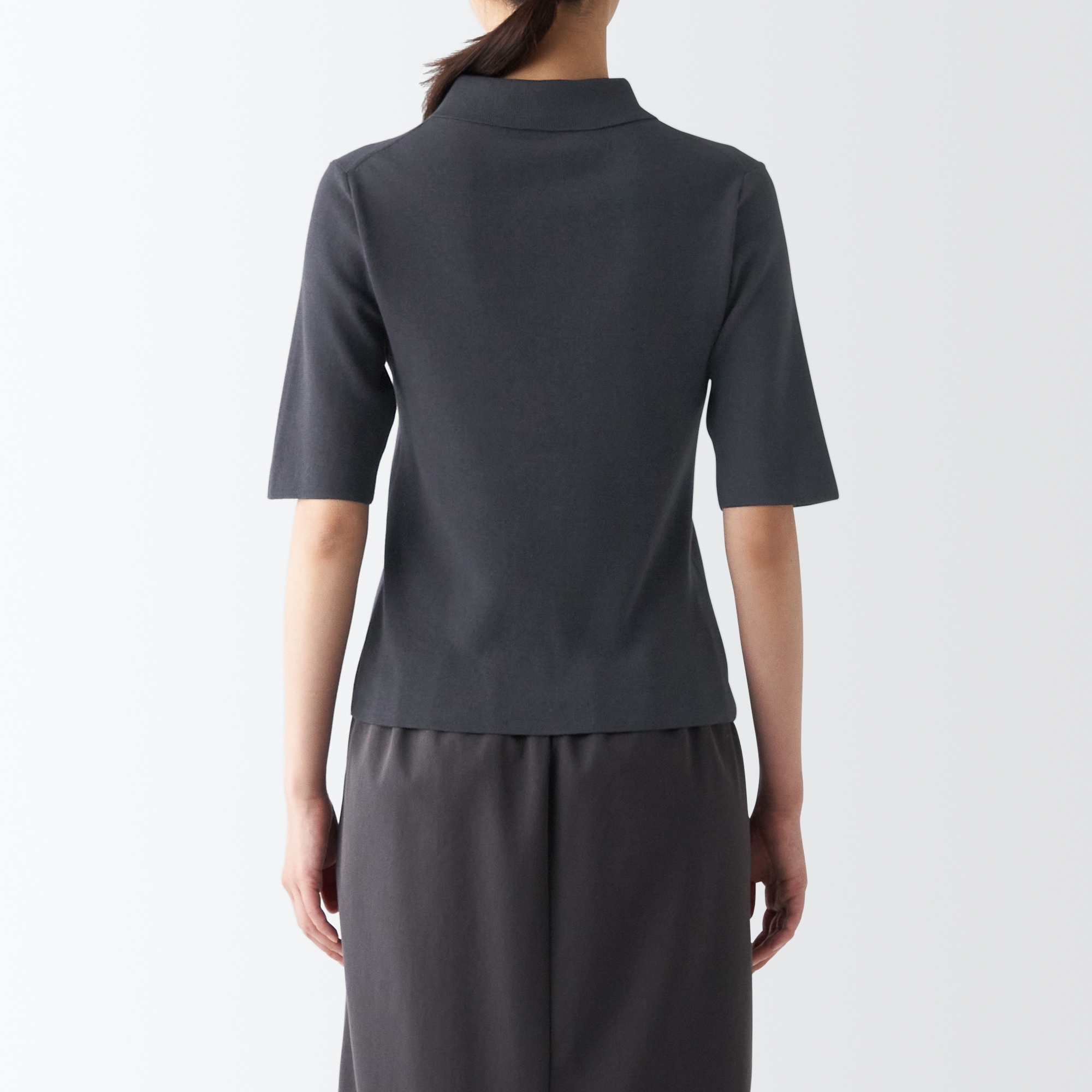 ＵＶカットリブ編み五分袖ポロセーター