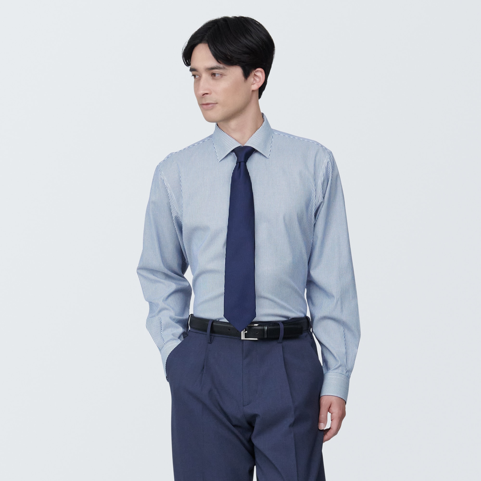 紳士　ノンアイロンセミワイドカラー長袖シャツ