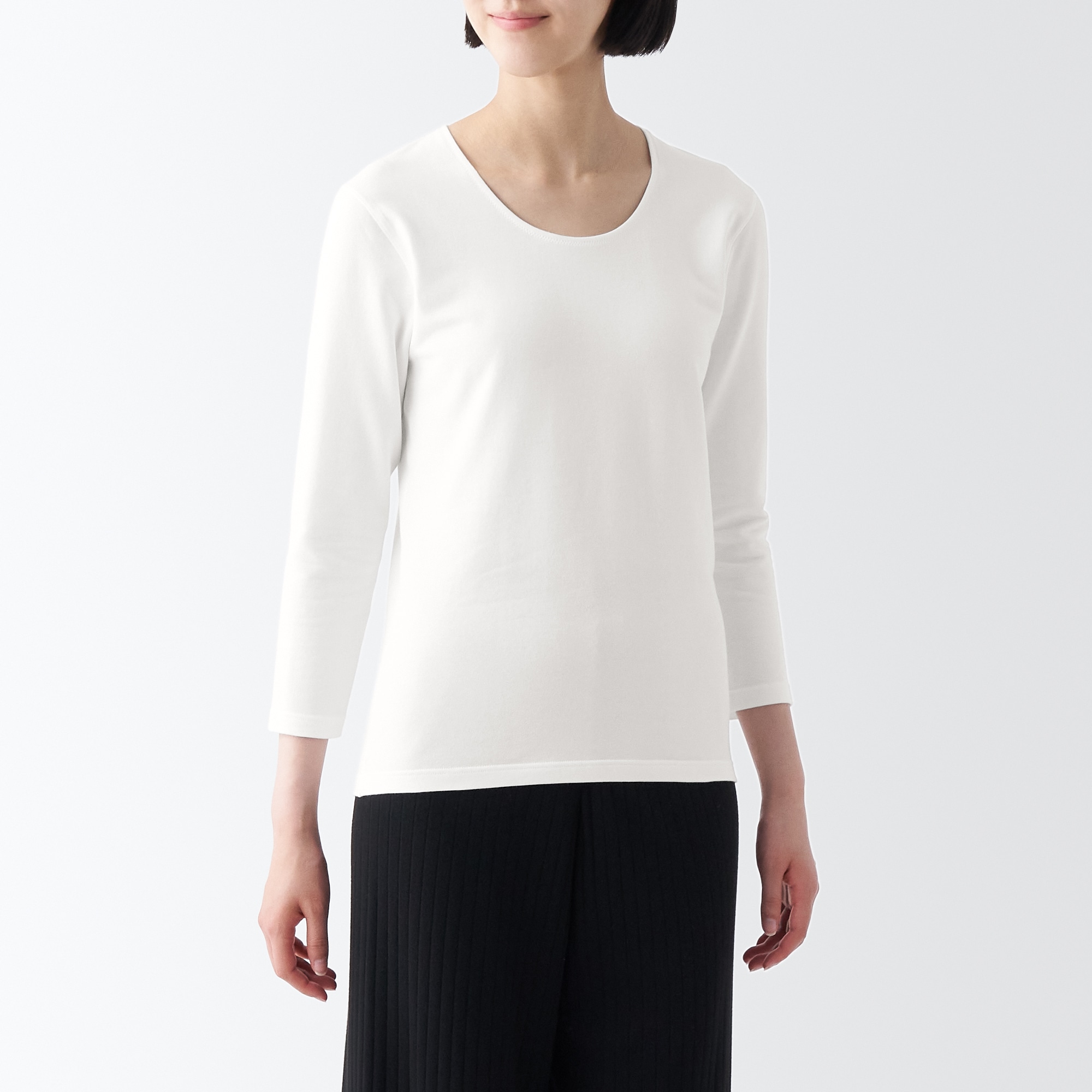 あったか綿　厚手　Ｕネック八分袖Ｔシャツ