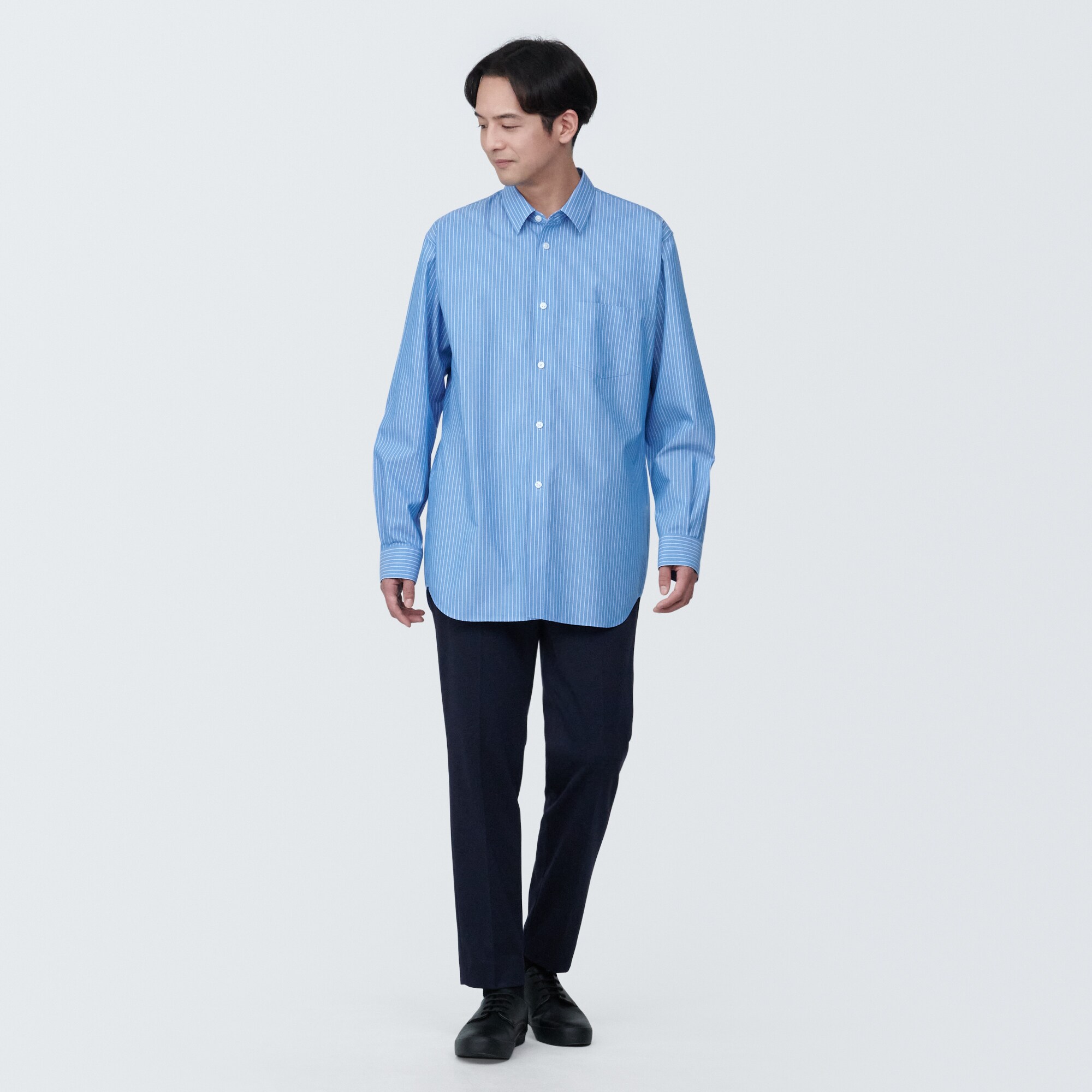 紳士　ノンアイロンリラックスフィット長袖シャツ