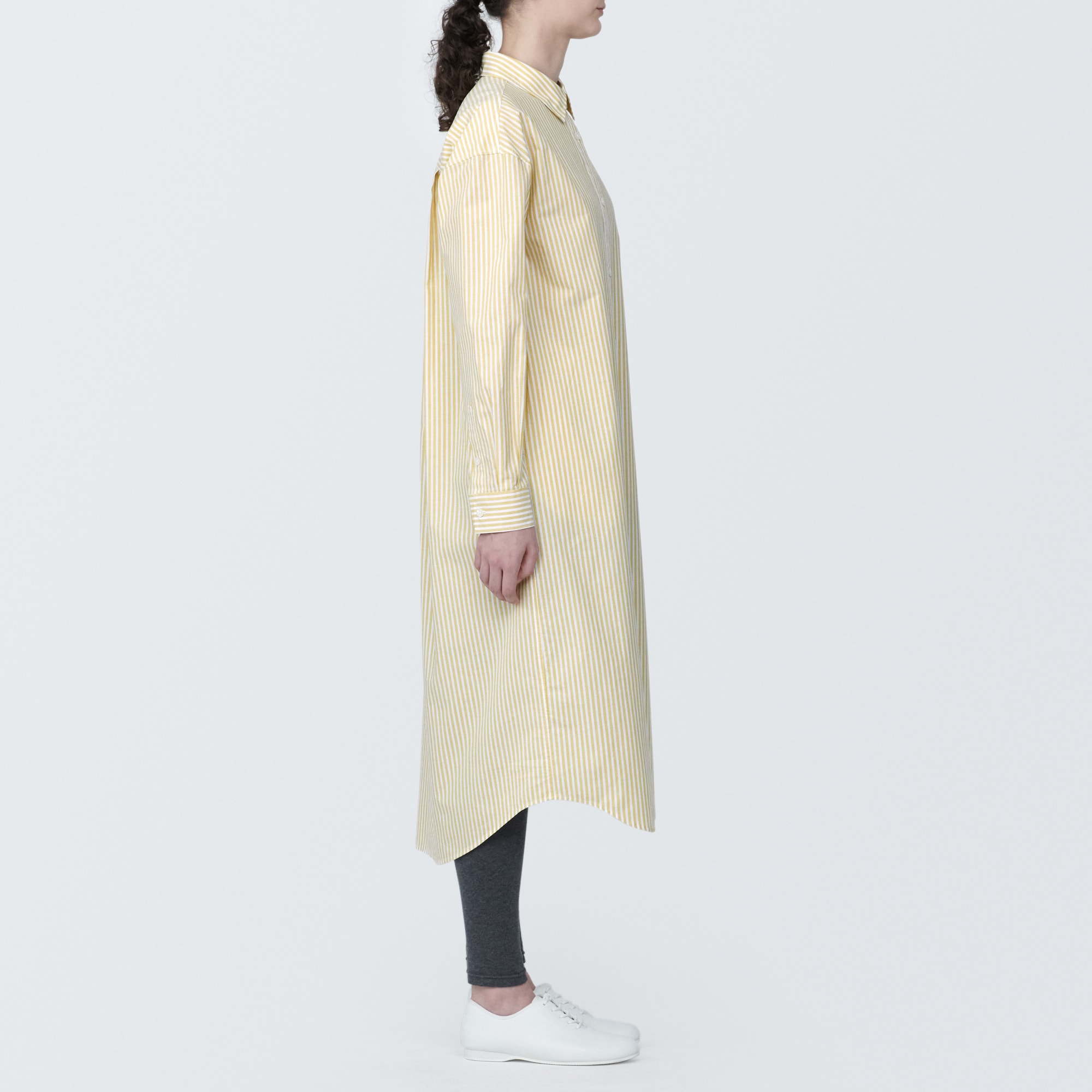 婦人　洗いざらし　ブロードレギュラーカラー長袖ワンピース