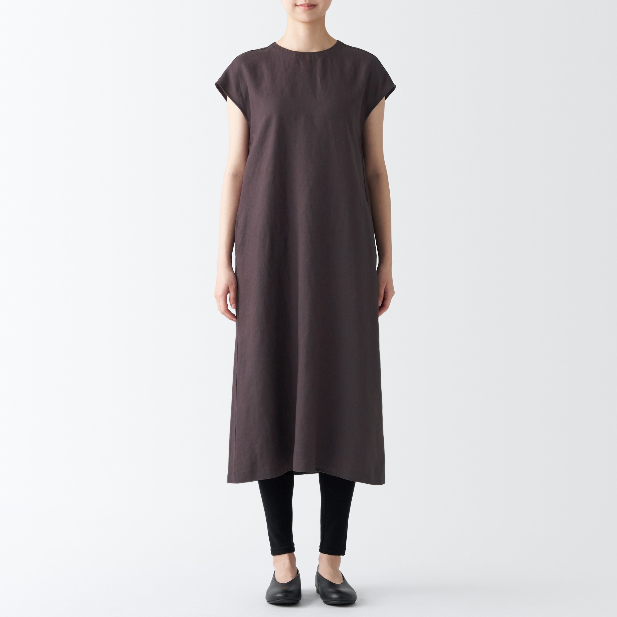 ヘンプ洗いざらしフレンチスリーブワンピース