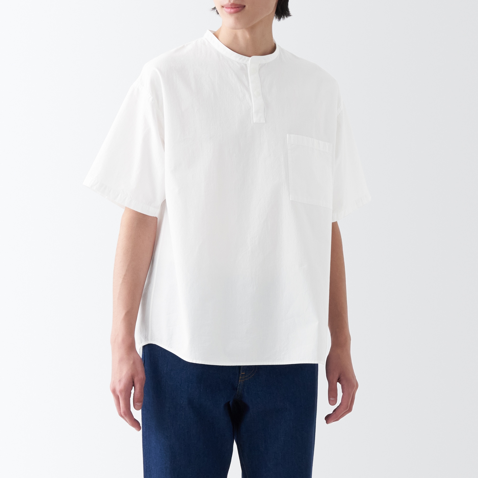 涼感ヘンリーネック半袖布帛Ｔシャツ