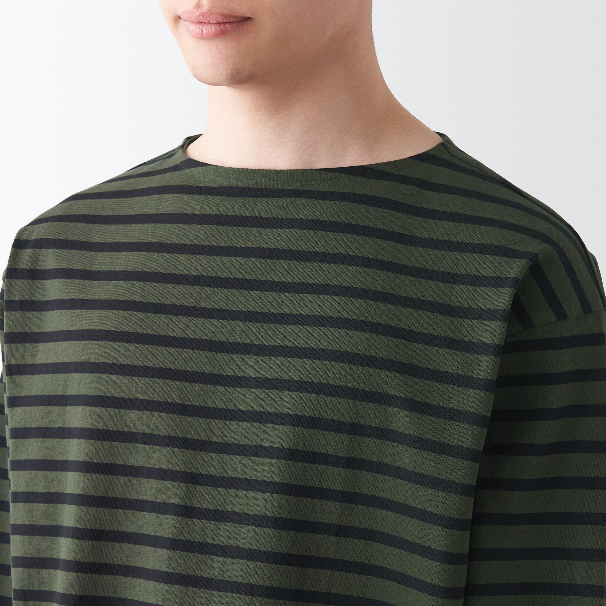 洗いざらし太番手ボートネック九分袖Ｔシャツ