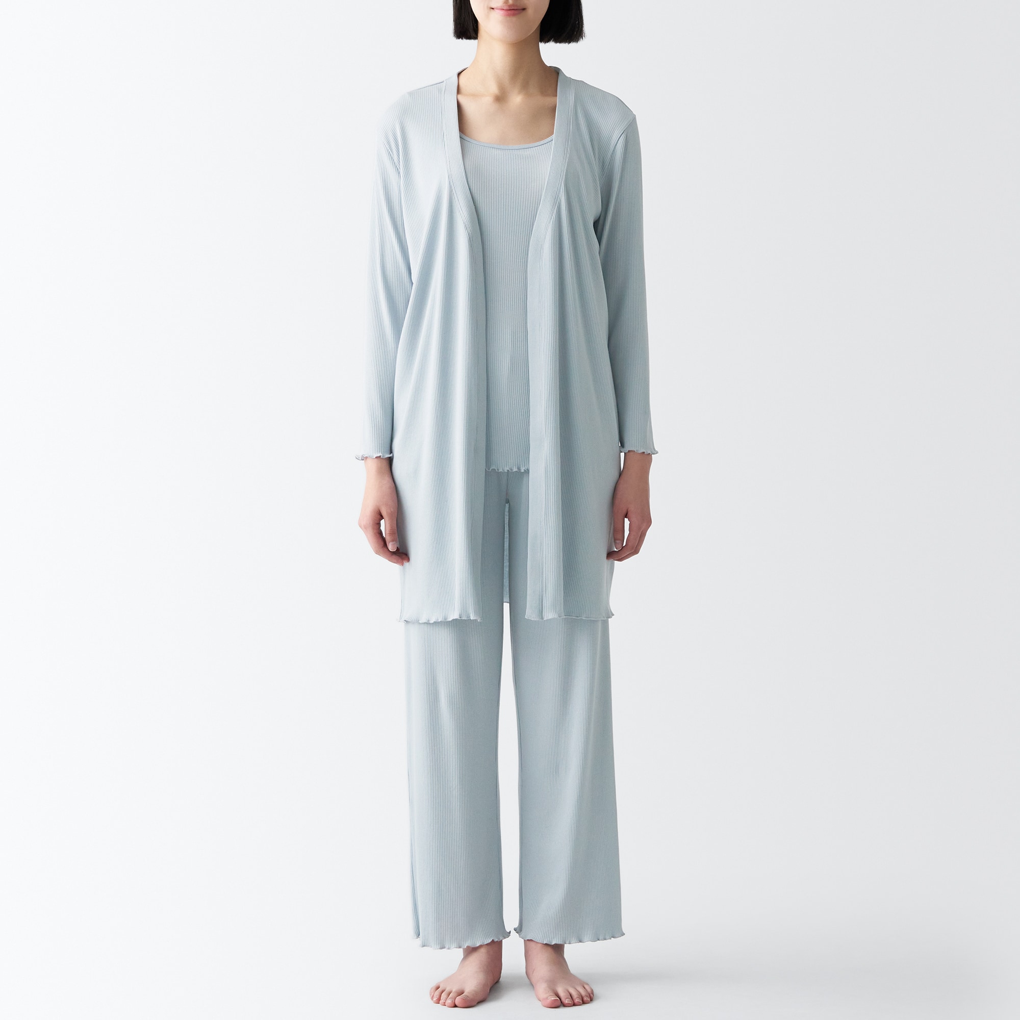 なめらかリブ　ロングカーディガン