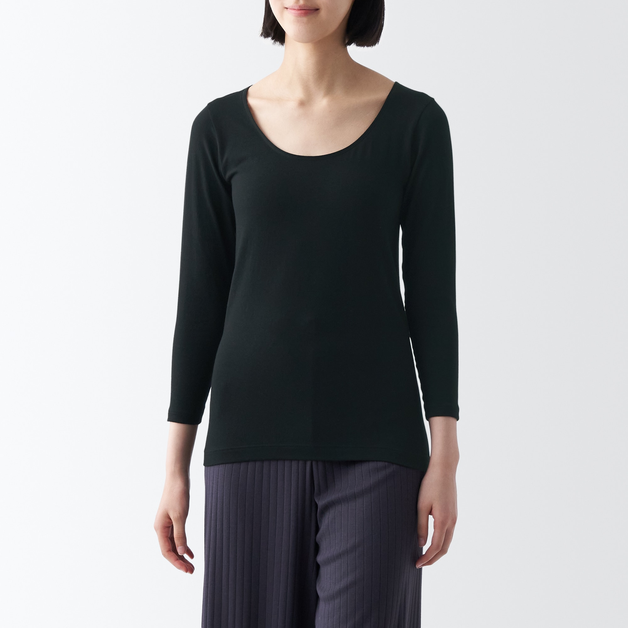 あったか綿　Ｕネック八分袖Ｔシャツ