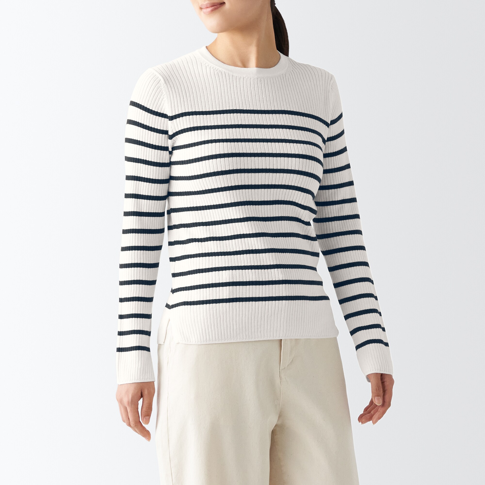 コットンシルクリブクルーネックセーター