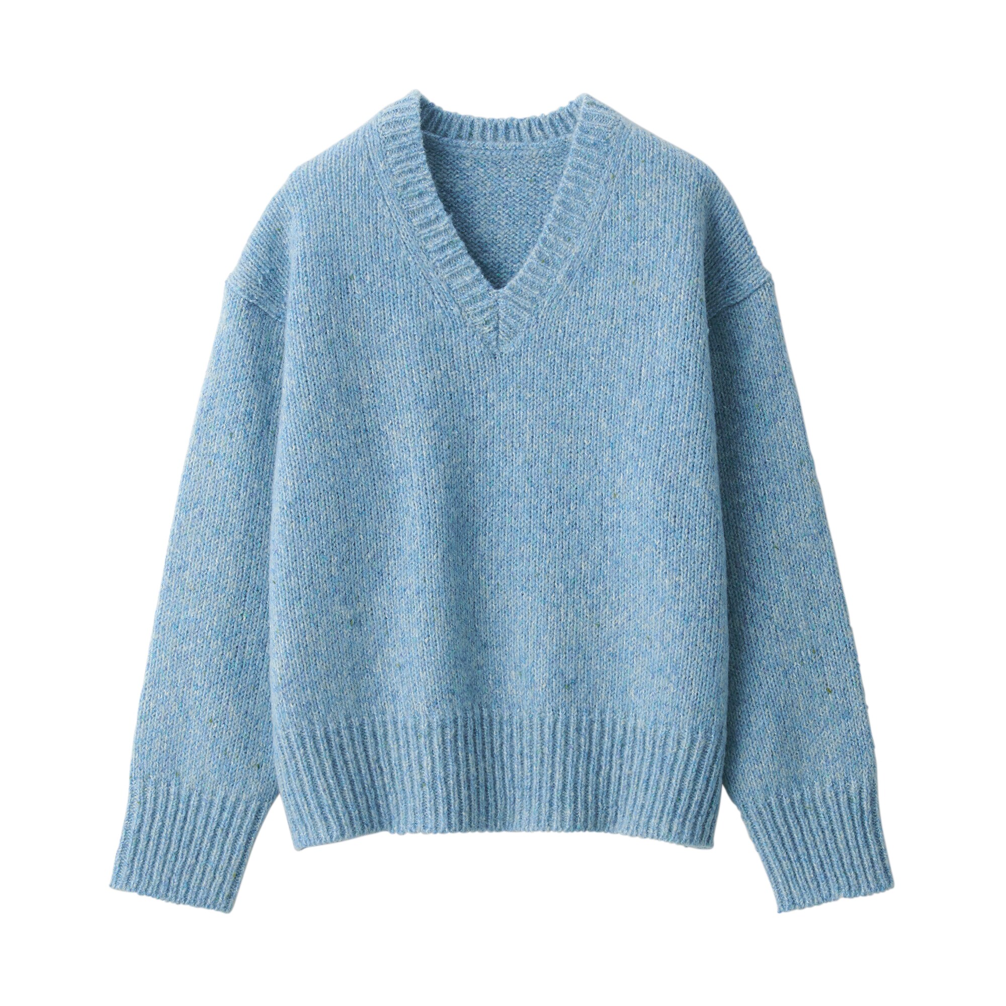 ウールヤク混ネップ糸Ｖネックセーター