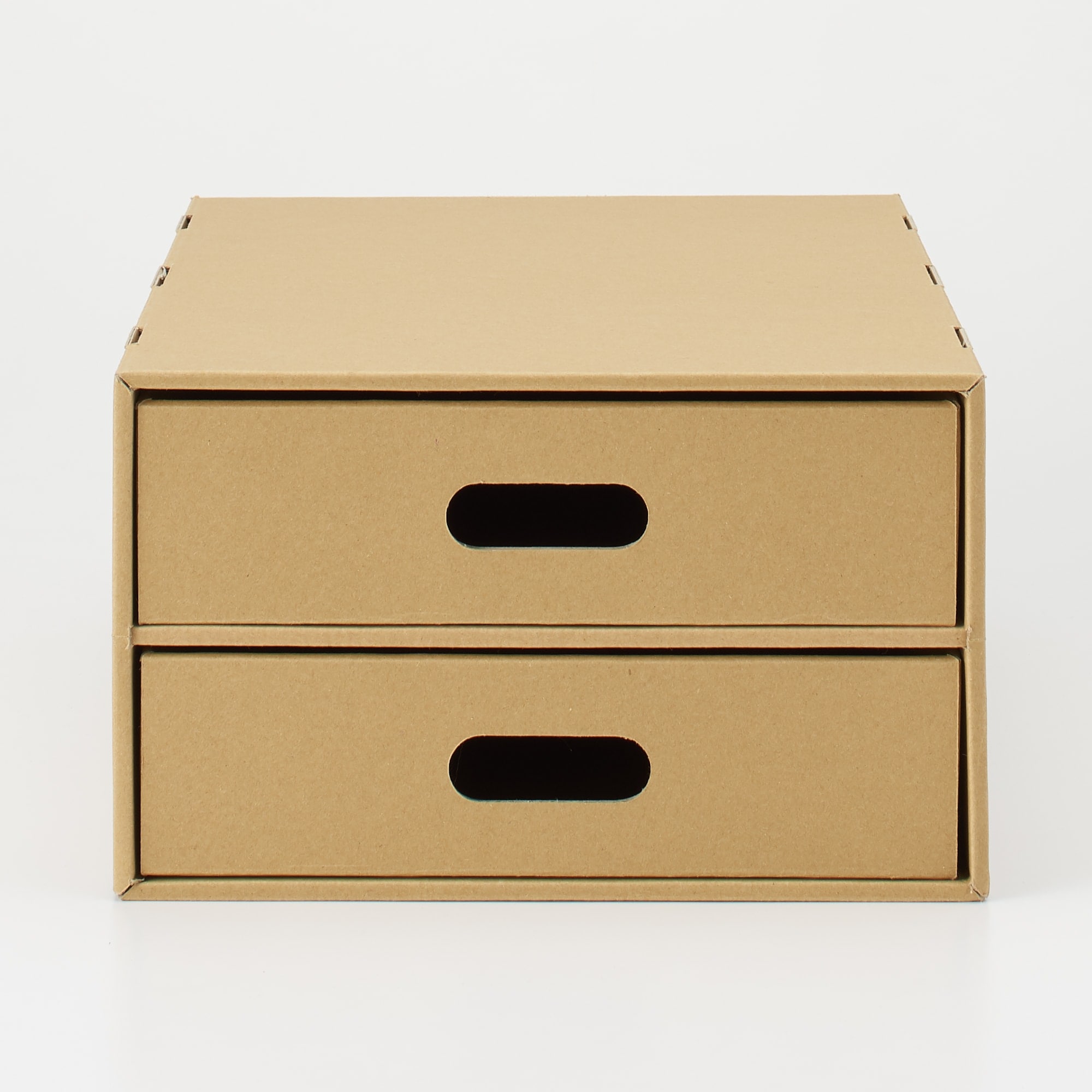 ダンボール収納ケース　引出式　ベージュ　２段／約幅２６×奥行３７×高さ１６ｃｍ